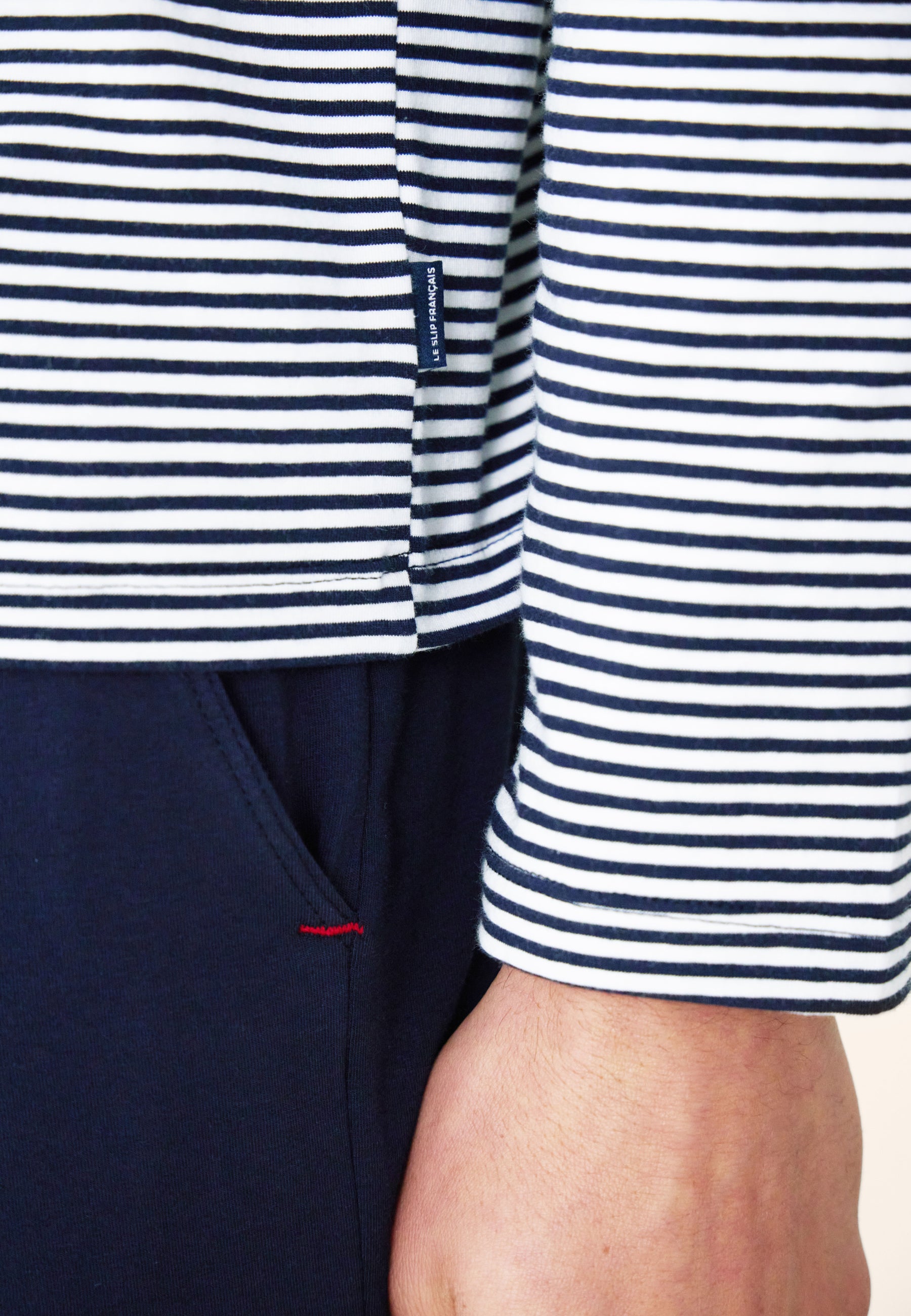 Navy blue cotton pyjama set with striped top and trousers - Long sleeved sailor pyjamas with striped top and long navy pyjama bottoms