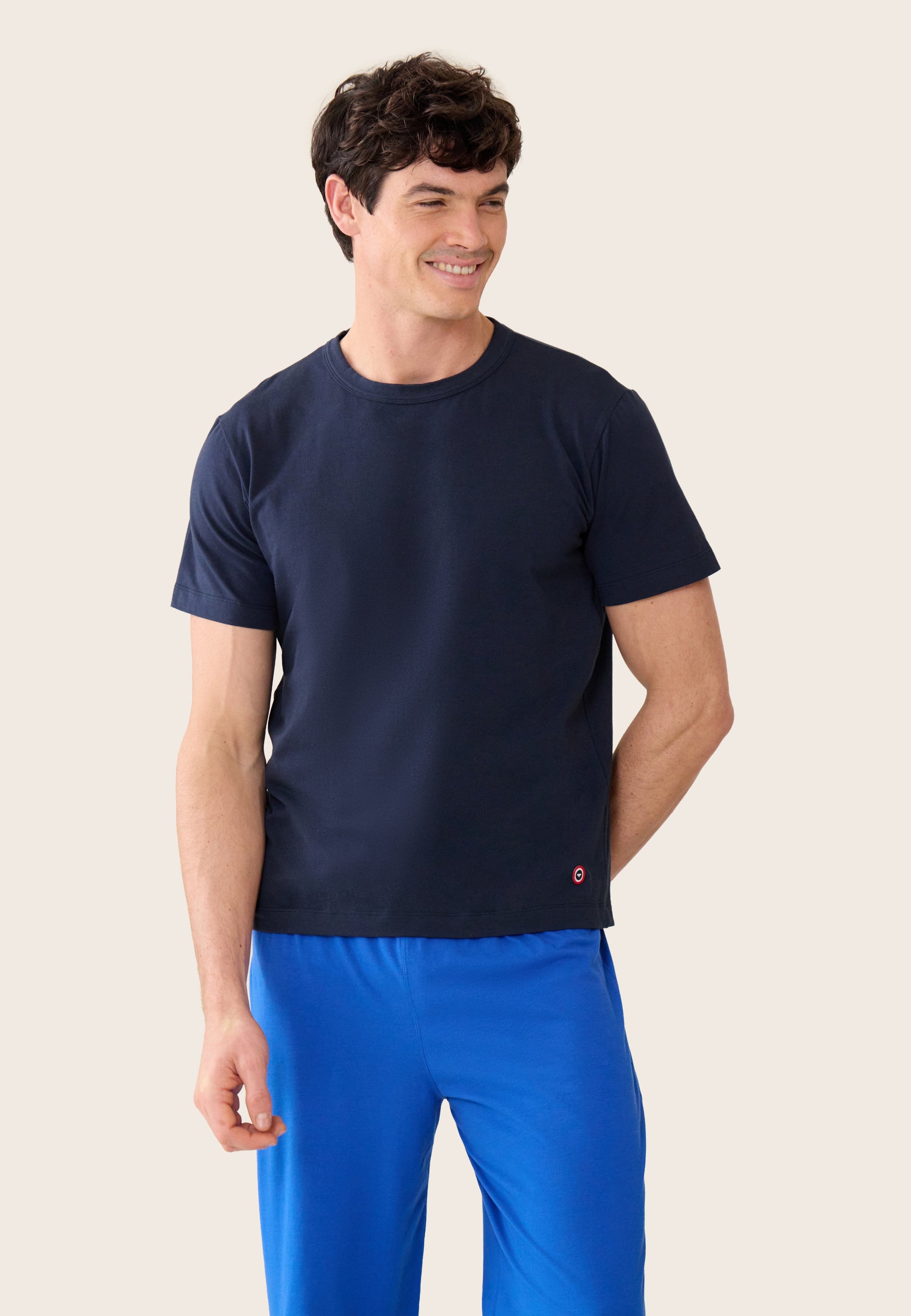 Navy blue cotton pyjama set - Long-sleeved navy top and long pyjama bottoms in a striking navy blue