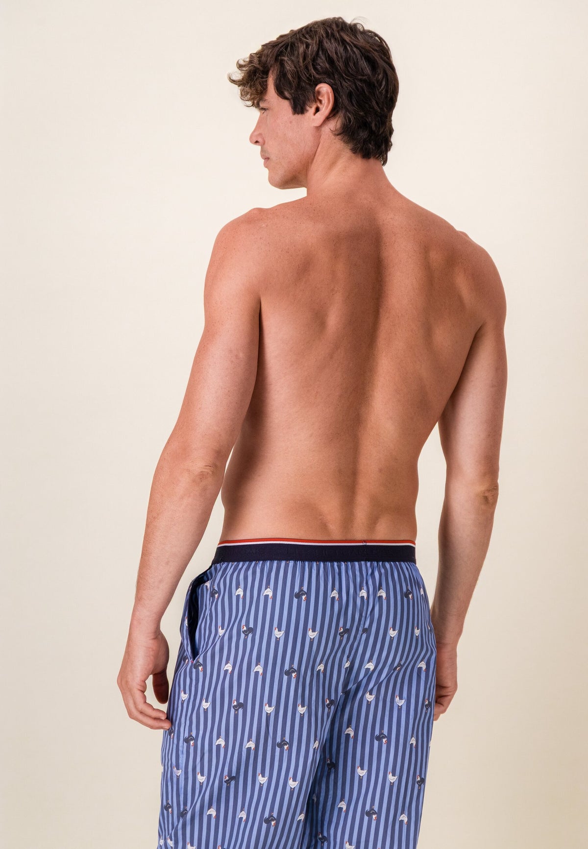 Bas de pyjama long à motif rayure coq bleu acier en coton - Bastien Rayure Coq Bleu Acier