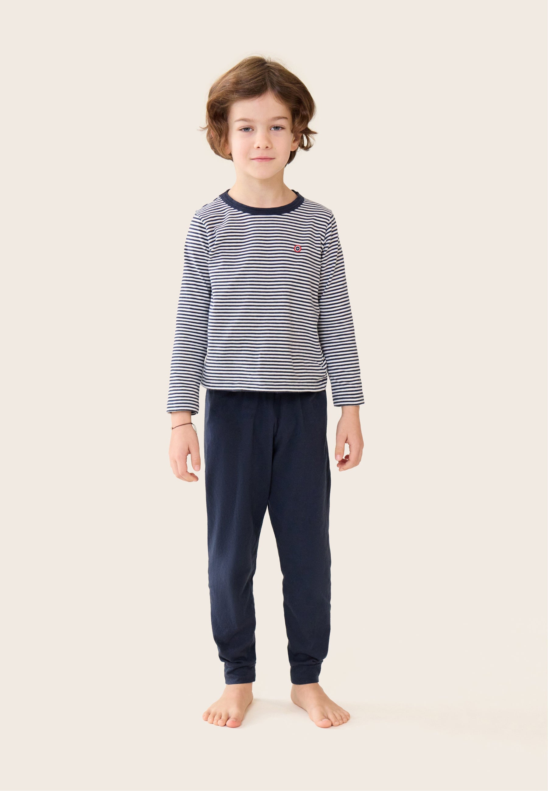 Ensemble pyjama enfant haut marinière et pantalon bleu marine en coton - Pyjama Haut Manches Longues Et Bas De Pyajma Long Petit Jeason Marinière Marine