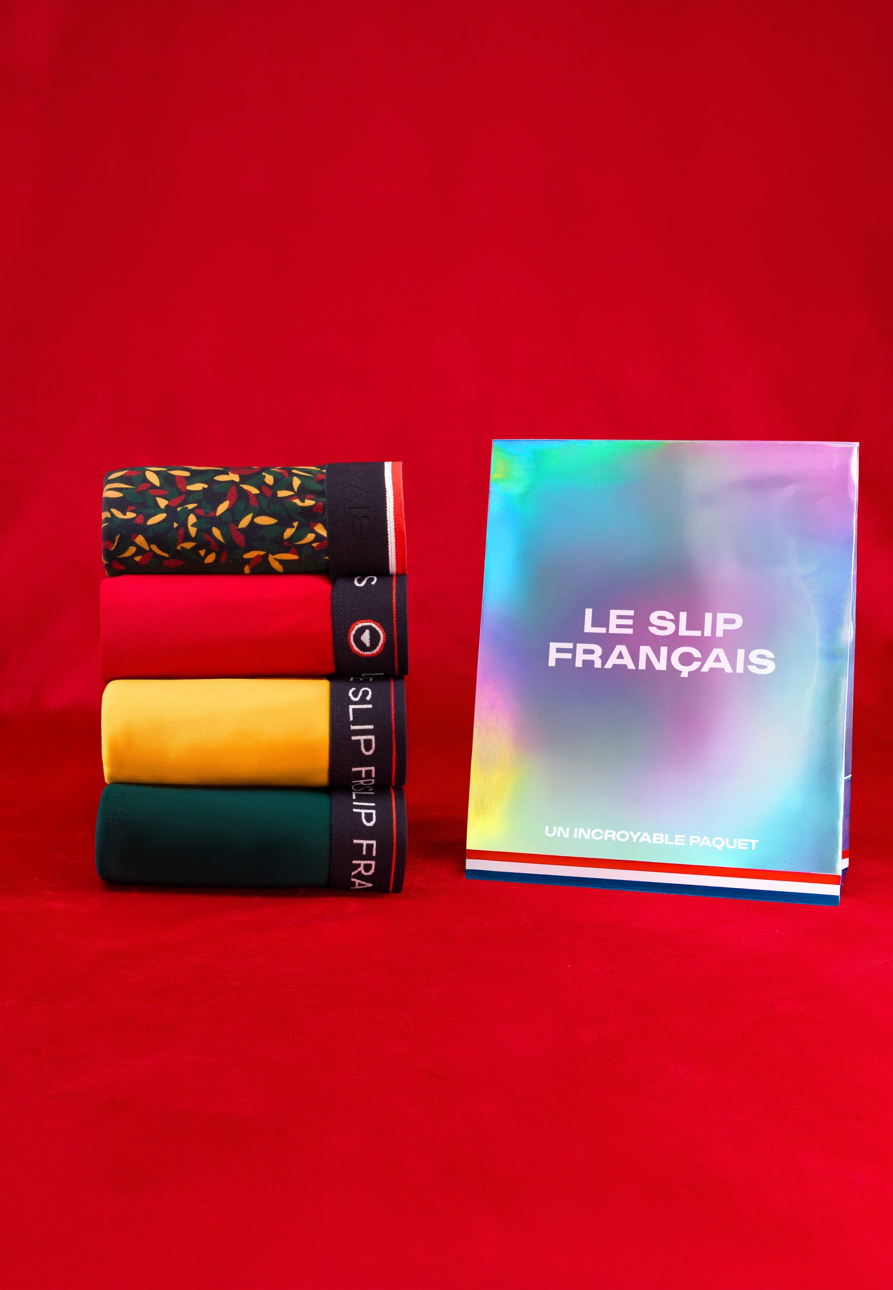 Lot de 4 boxers en coton - Boxers Rouge Cerise Gavotte Vert Sapin Moutarde