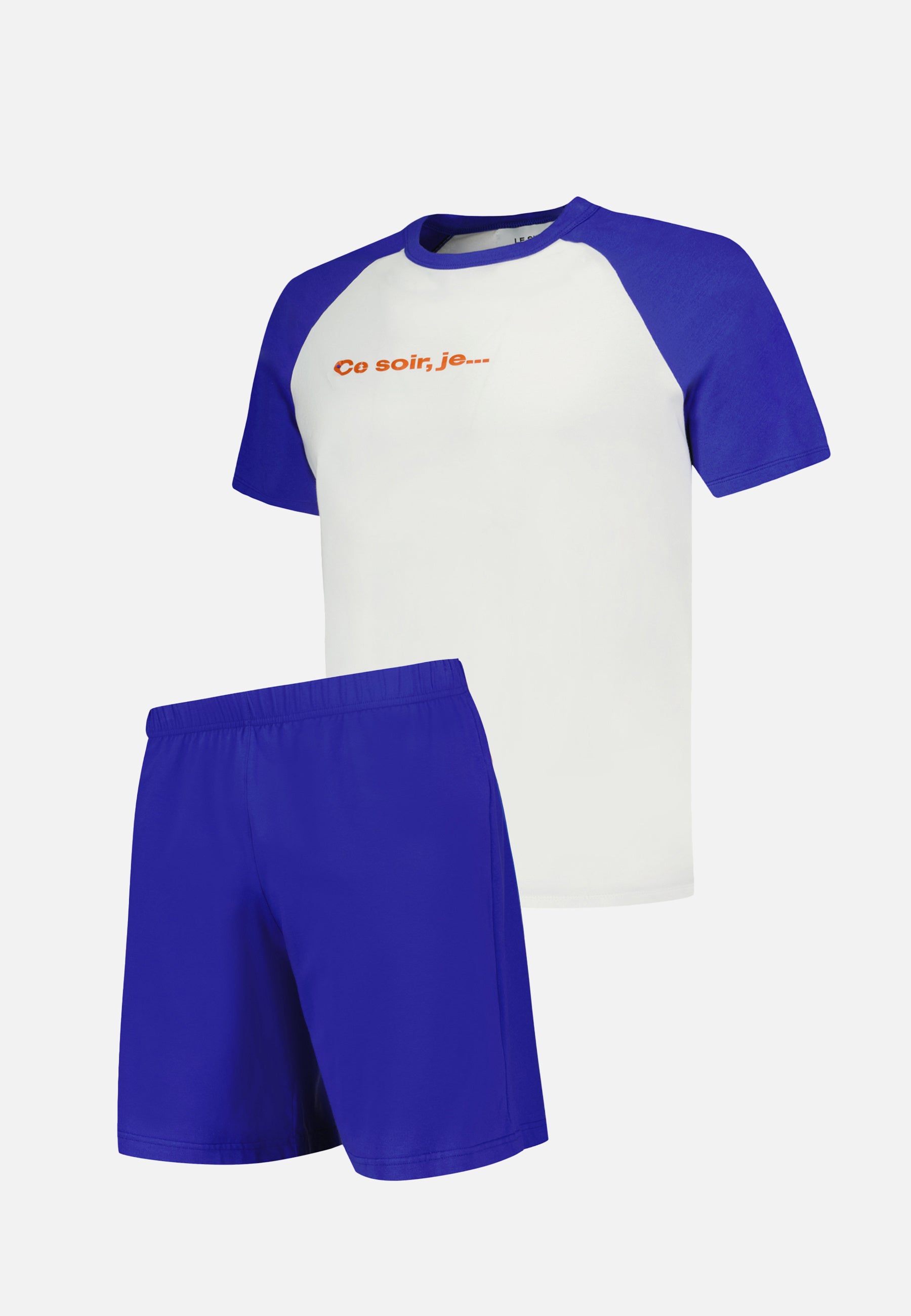 Cotton T-shirt and shorts pajama set - Nathanael short-sleeved pajamas in white and dazzling blue