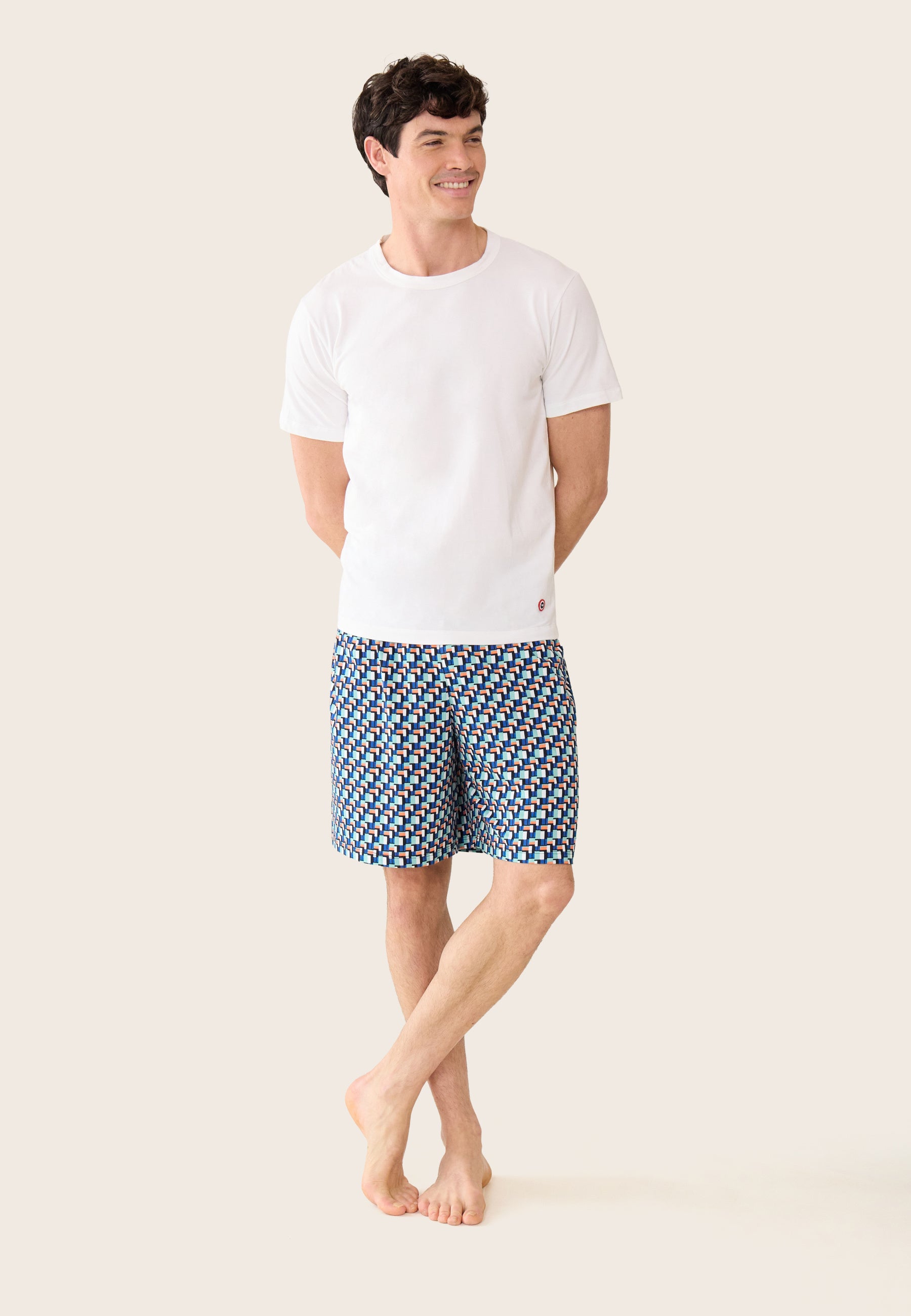 Cotton pyjama set (top and shorts) - Great white short-sleeved pyjama top and Fredy Corbusier pyjama bottoms