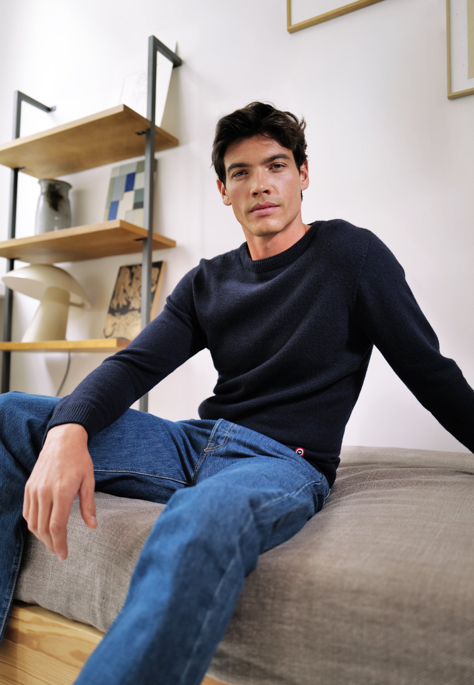 Men's navy blue knitted sweater - Jean Pull Marine
