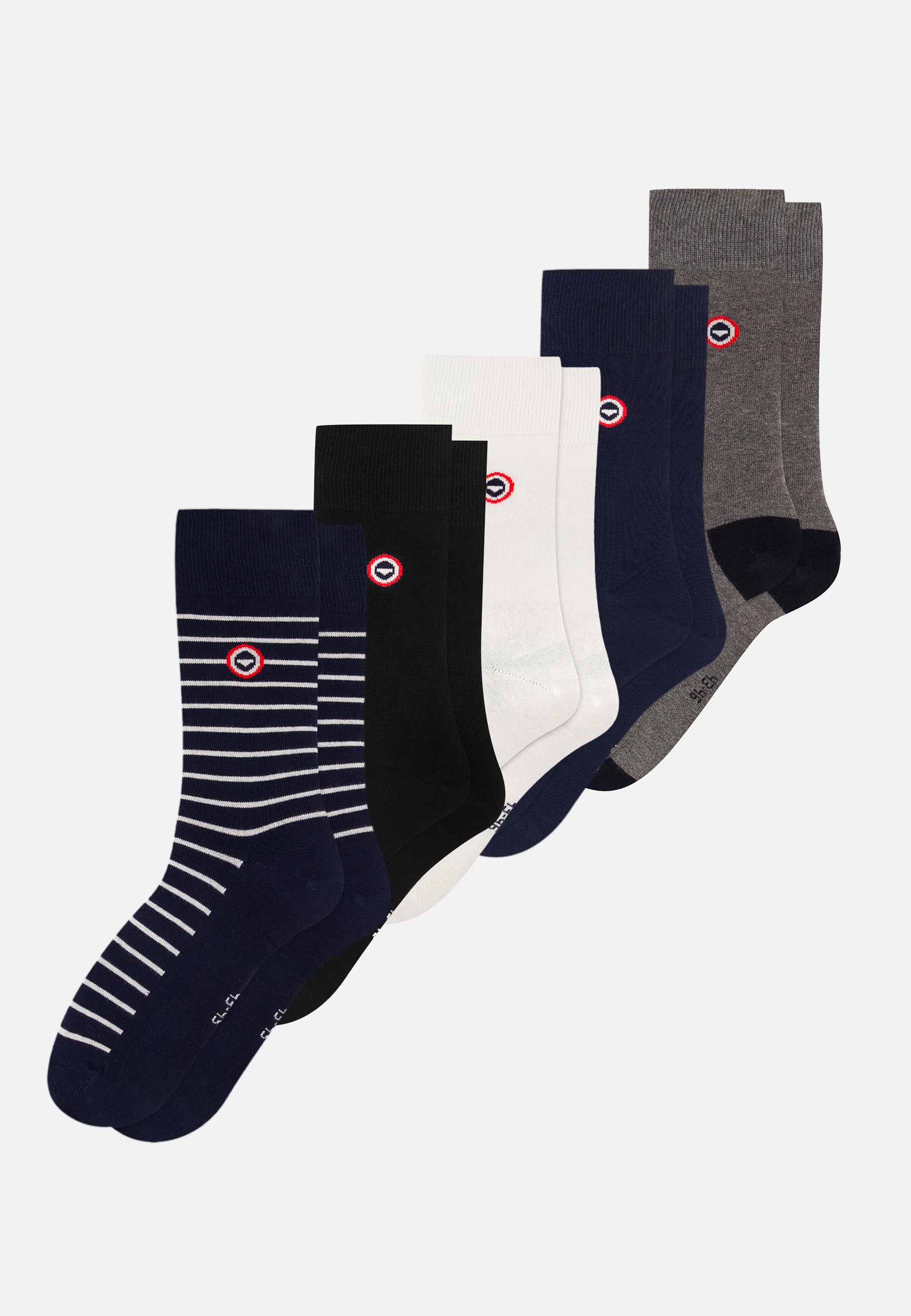 Lot de 5 chaussettes mi-hautes en coton - Chaussettes Blanc Bleu Marine Noir Gris