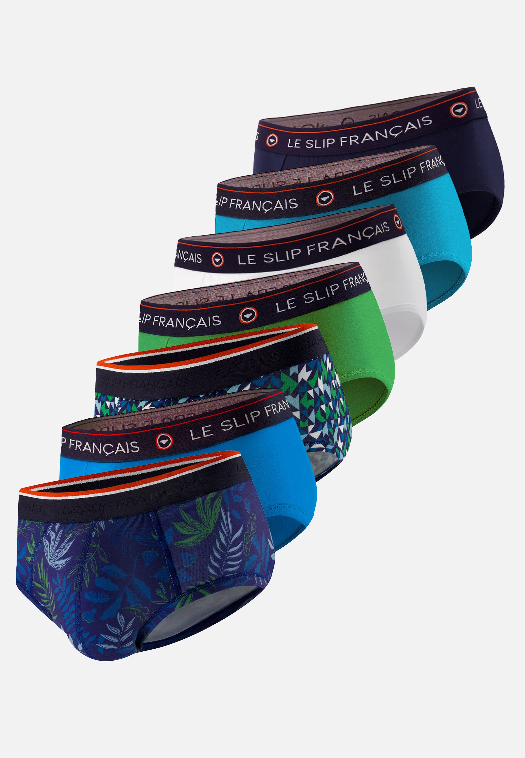 Lot de 7 slips en coton - Slips Sous Bois Indigo Topaz Mint Green Bleu Turquoise Mosaïque Blanc Marine