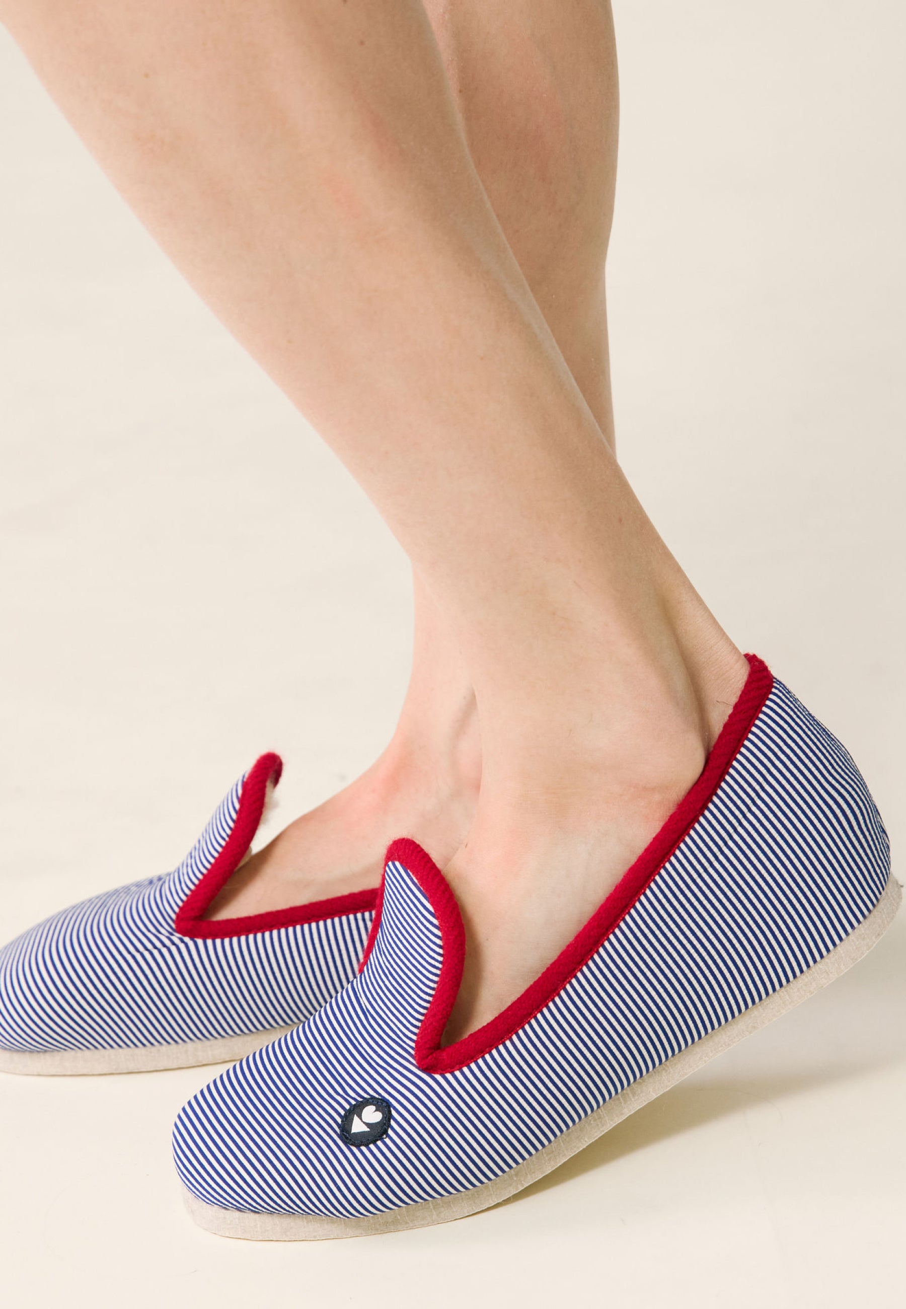 Chaussons d'intérieur en laine - Pantoufles Rayure Marine