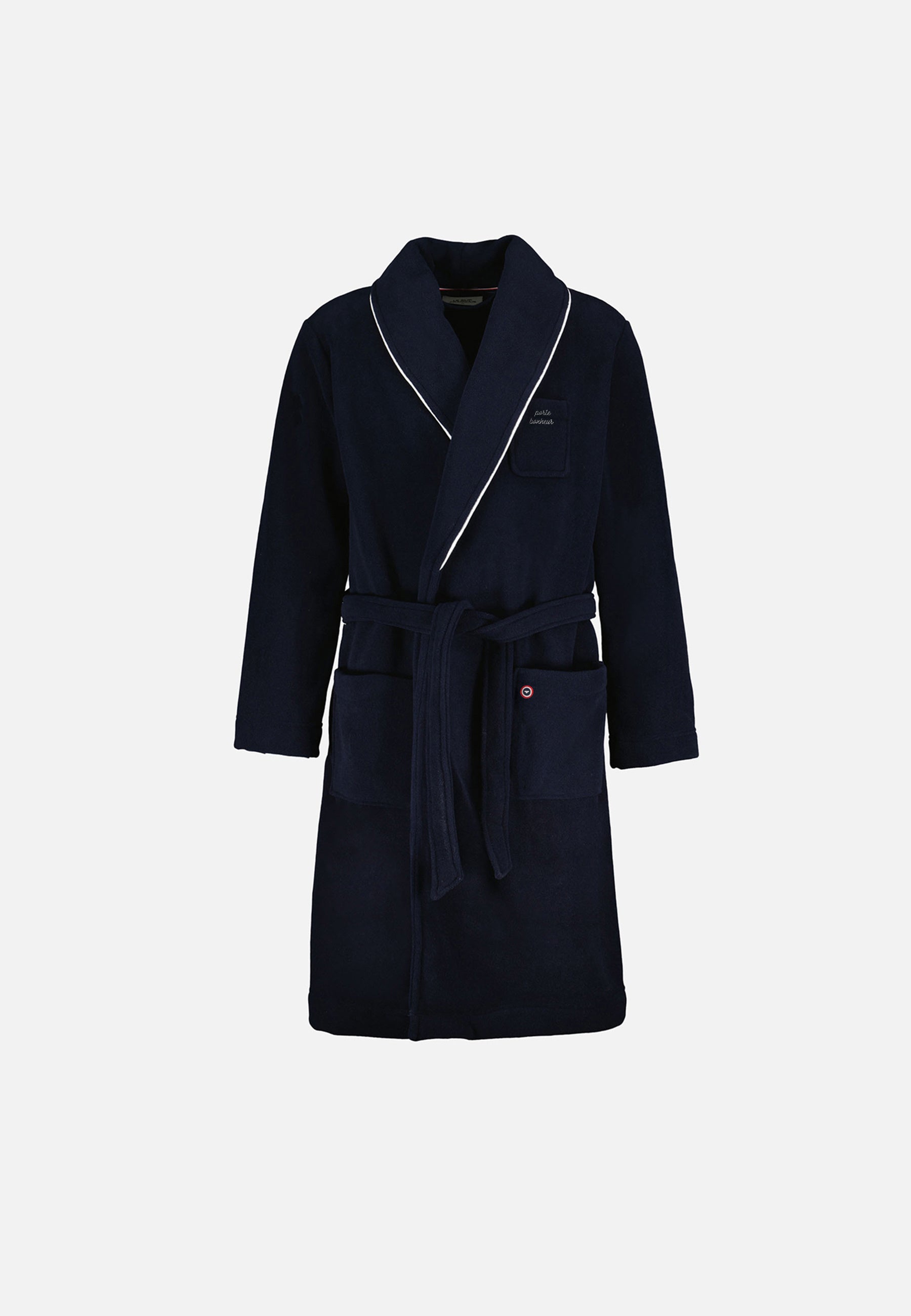Robe de chambre chaude homme bleu marine avec col châle - Devy En Polaire Marine Porte Bonheur