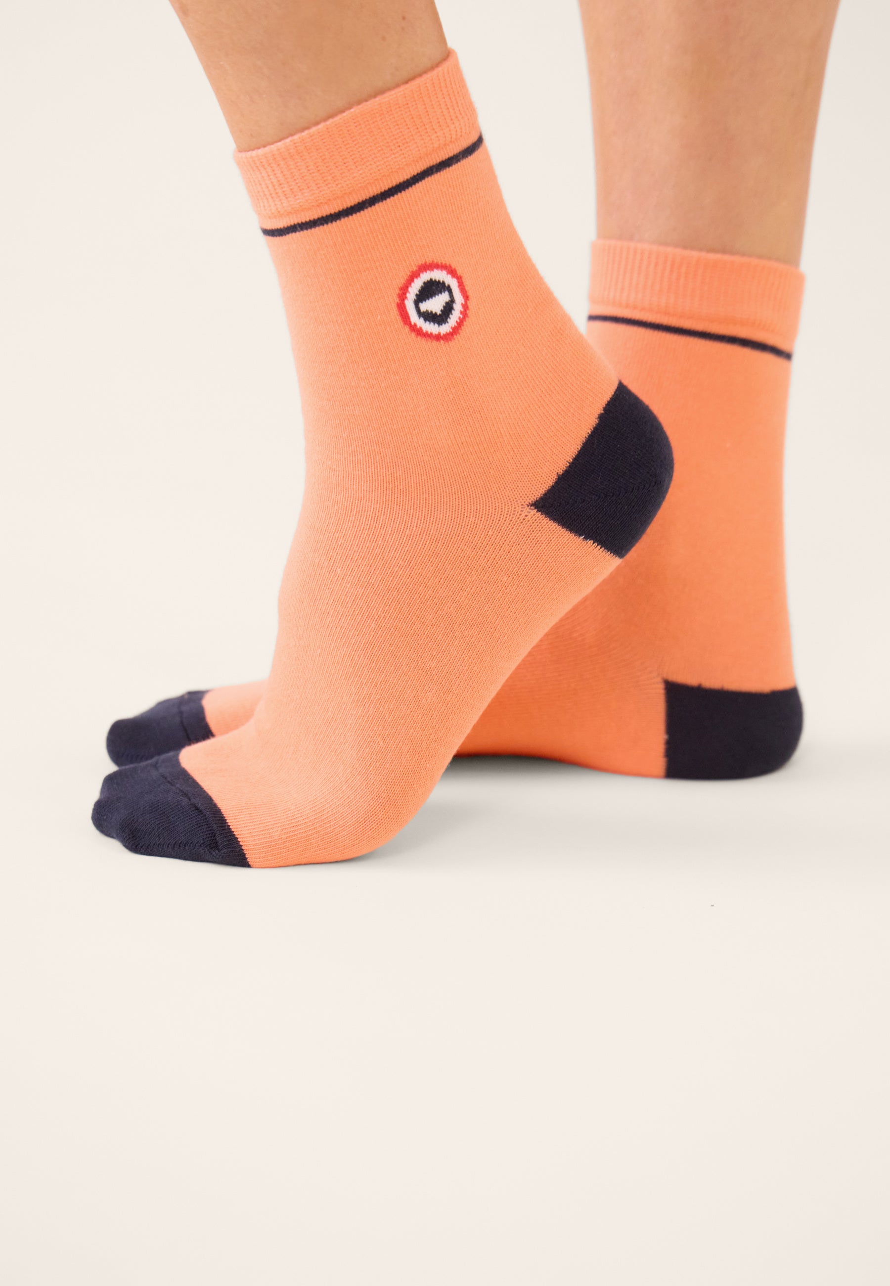 Chaussettes mi-hautes femme rose et bleu marine - Lucie Talon Pointe Rose Pêche Marine