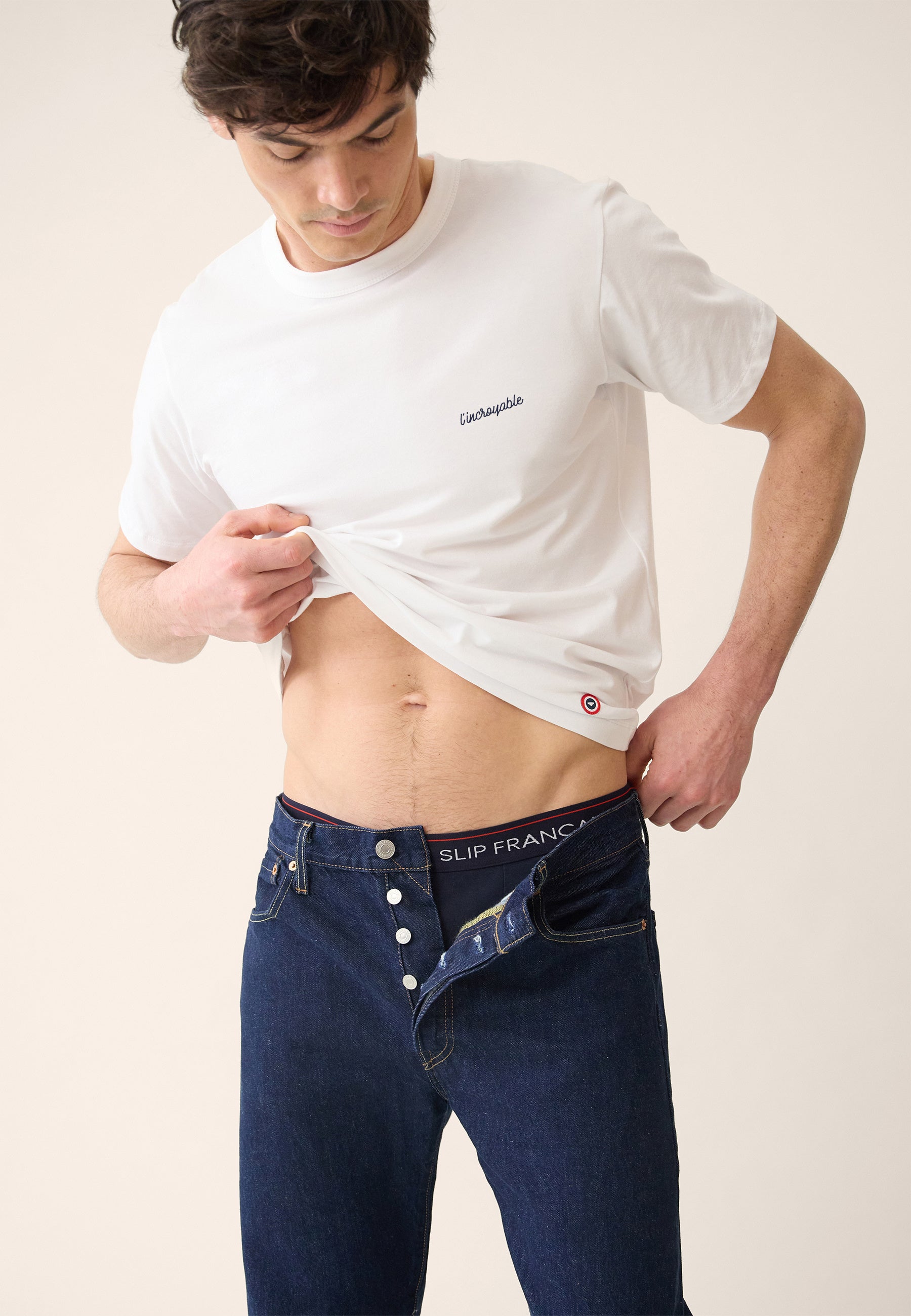 T-shirt homme blanc à manches courtes en coton - Formidable Blanc Brodé L'Incroyable