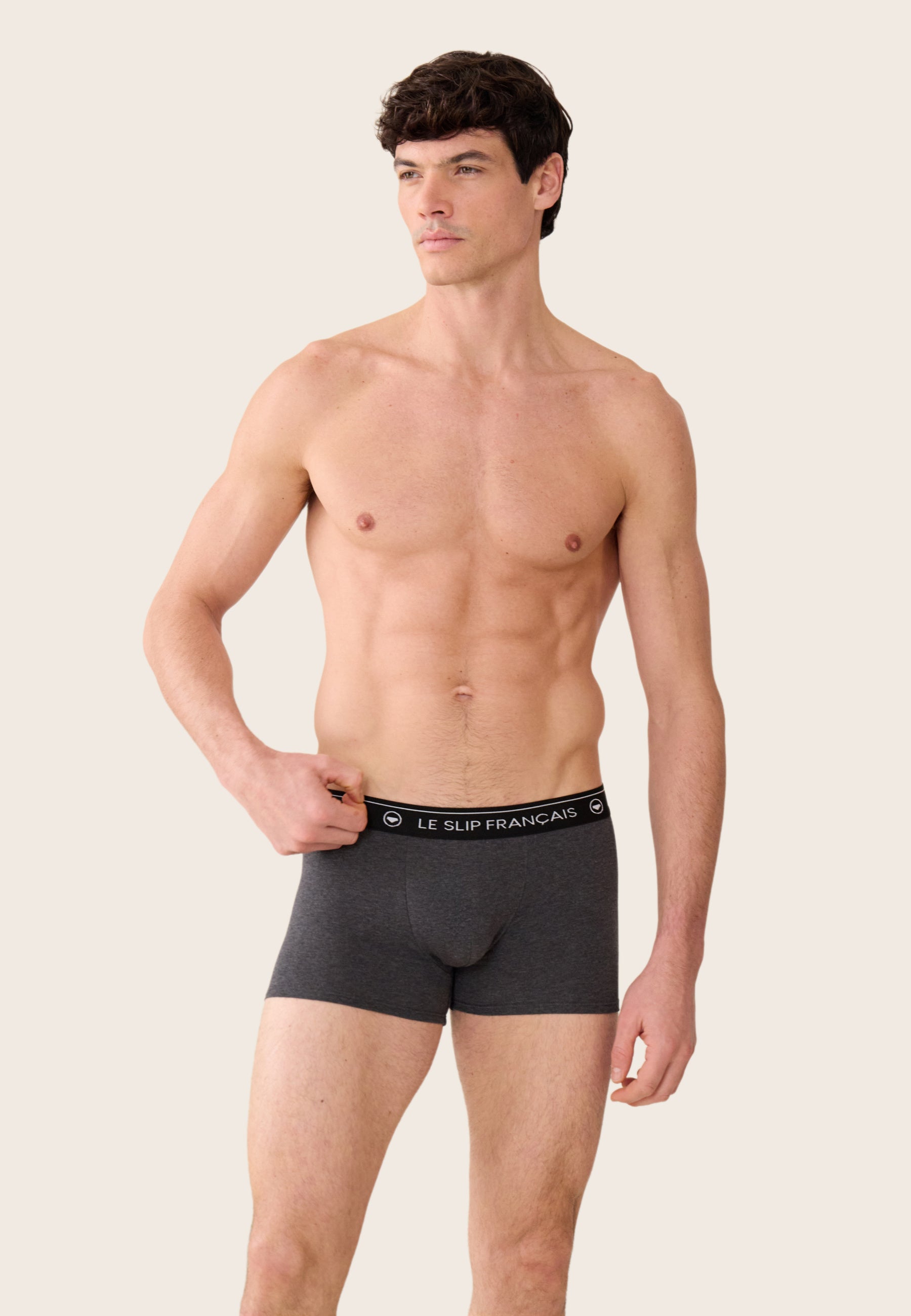 Lot de 3 boxers en coton - Boxers Noir Gris Anthracite Gris Chiné