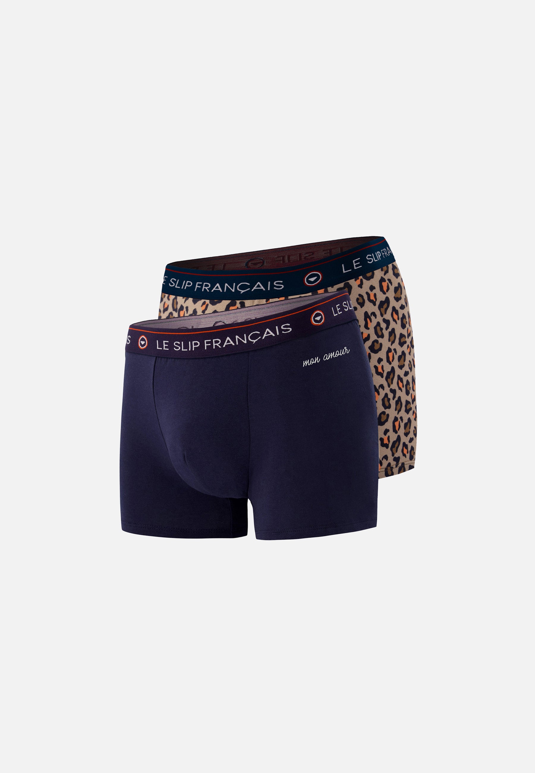 Lot de 2 boxers en coton - Boxers Redoutable Léopard Marine Brodé Mon Amour