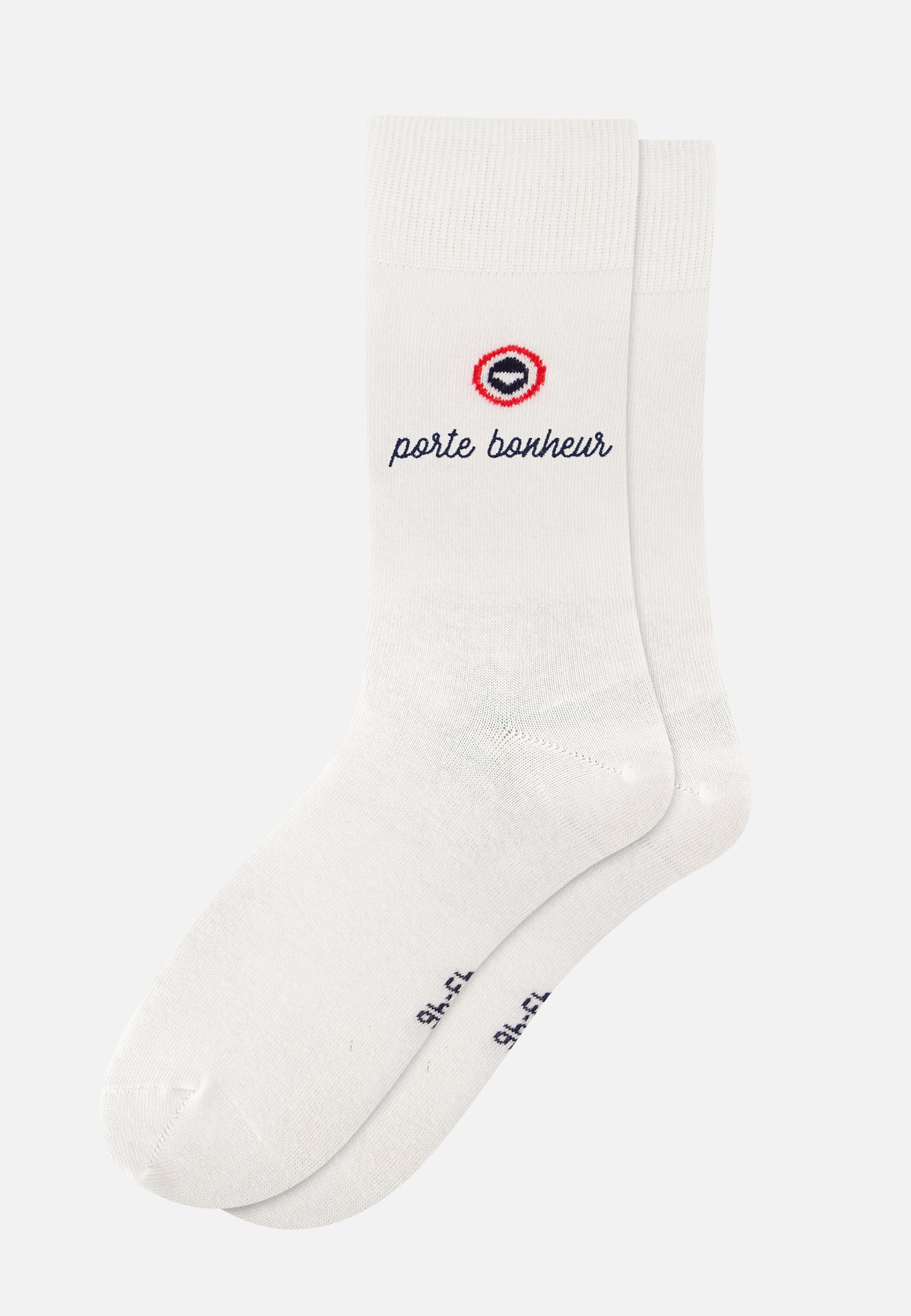 Plain white mid-calf socks - Sturdy White Embroidered Lucky Charm