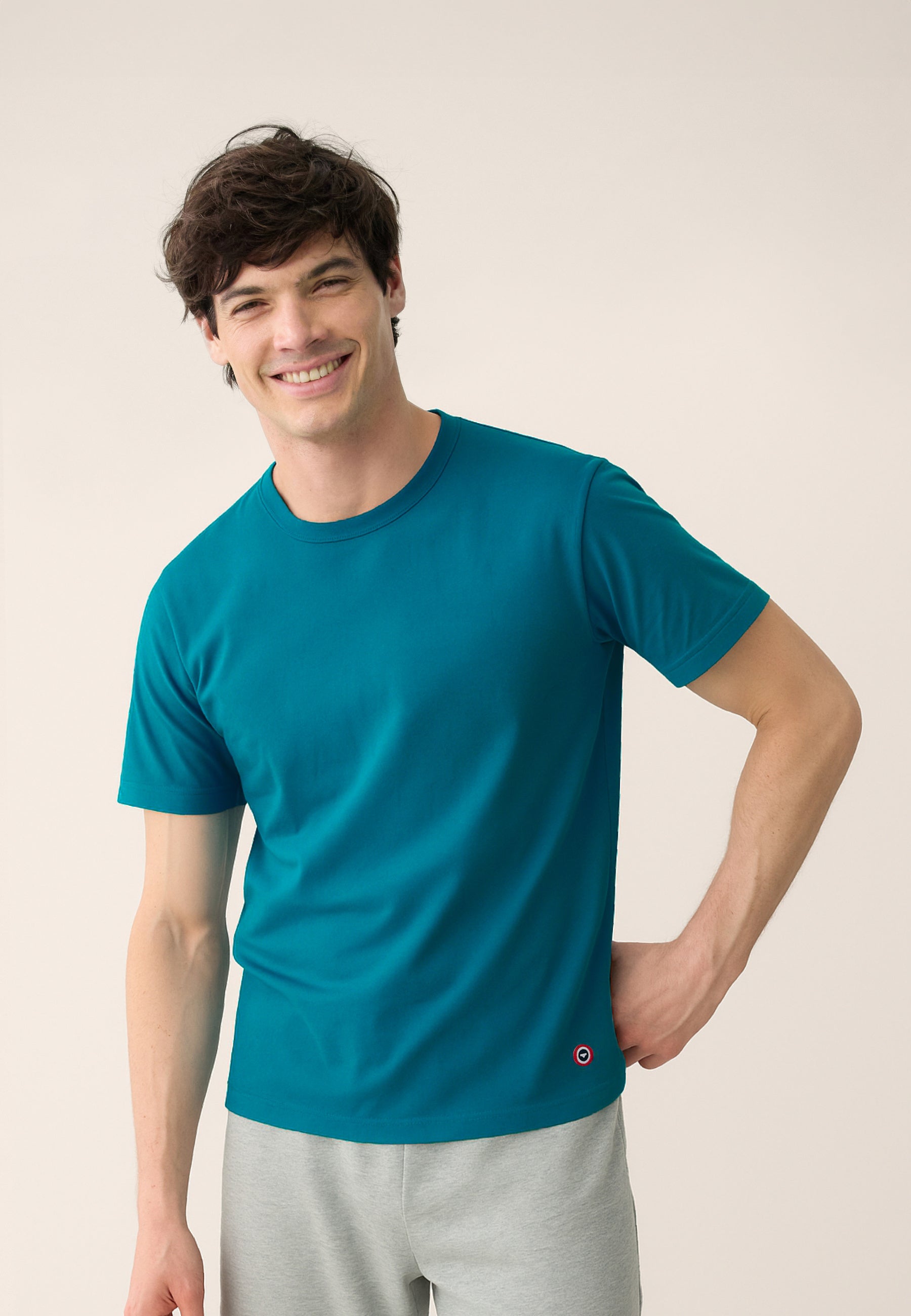 Ensemble pyjama haut bleu et short gris en coton - Pyjama haut manches courtes formidable Topaz et bas de pyjama court invincible Gris Chiné