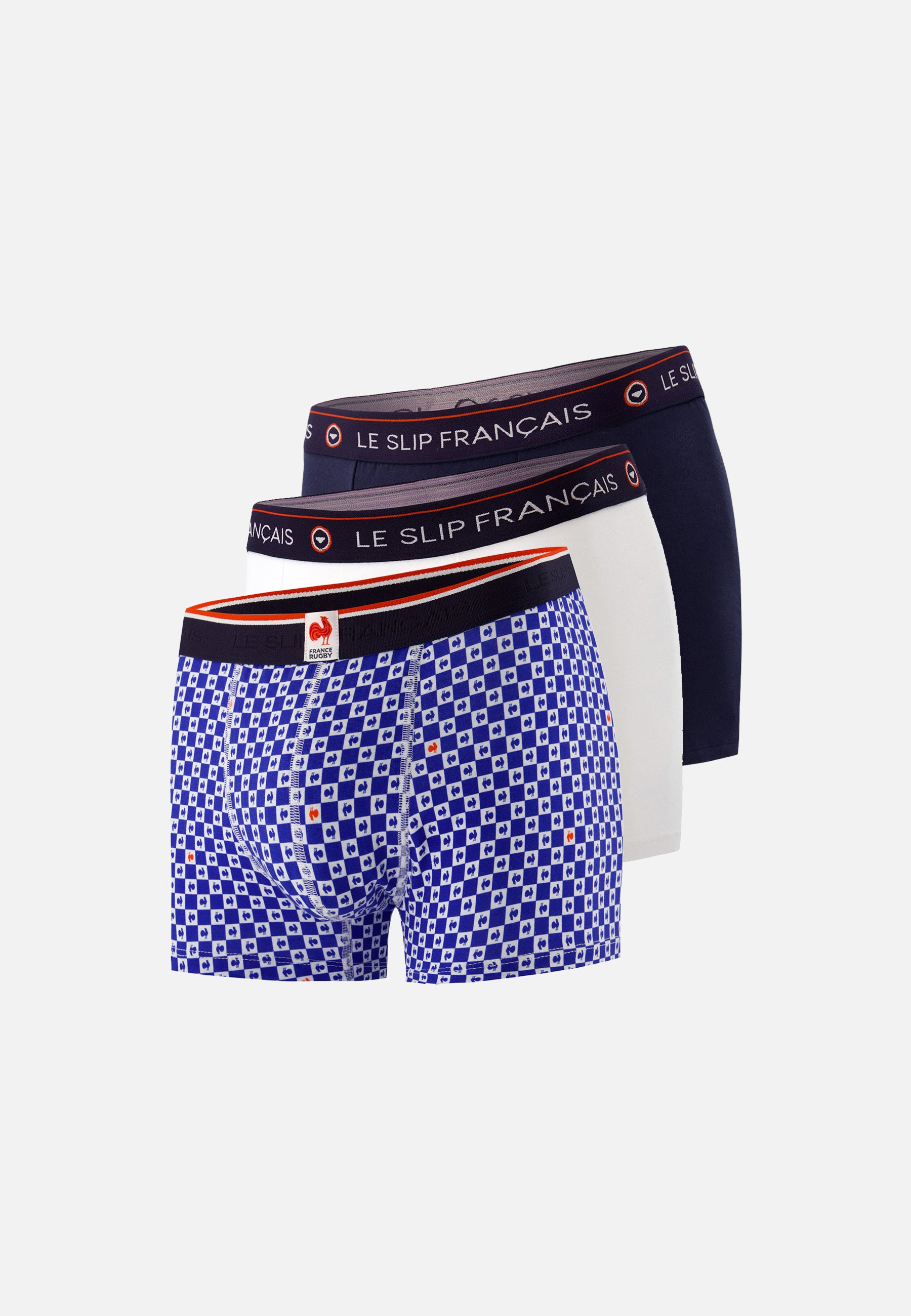 Pack of 3 cotton boxers - XV de France Boxers Checkered Indigo White Navy