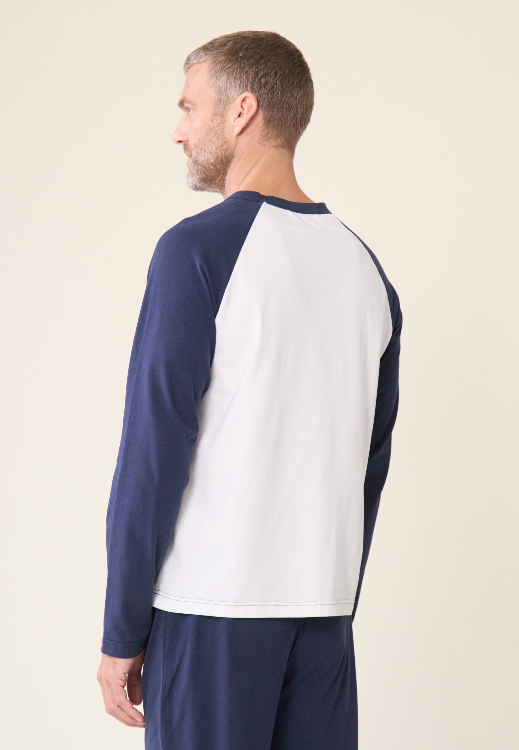 Ensemble pyjama haut et pantalon bleu en coton - Pyjama nathan haut manches longues Blanc et bas de pyjama long Marine