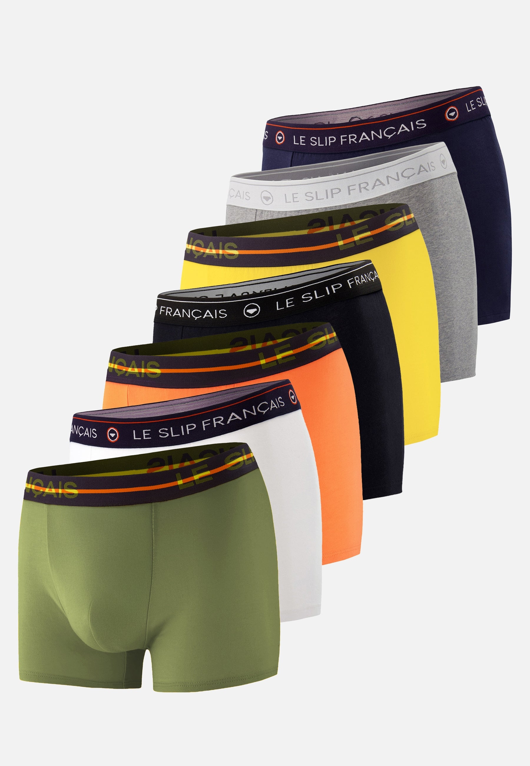 Lot de 7 boxers en coton - Boxers gris chiné Marine Orange Blanc Noir Kaki Veronese Jaune Citron