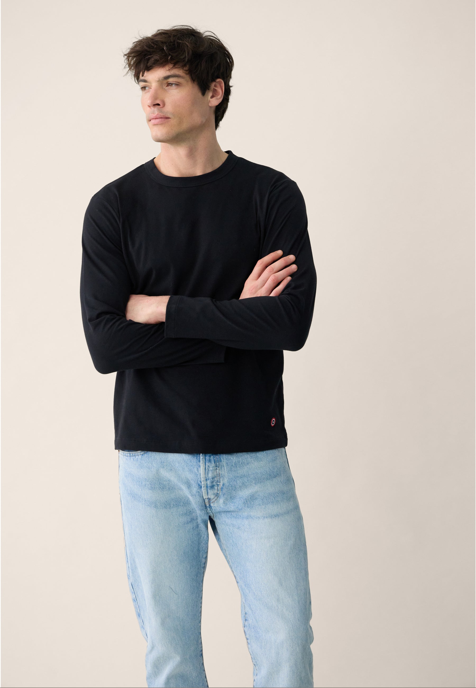 Men's Black Long Sleeve Cotton T-Shirt - Superb Black