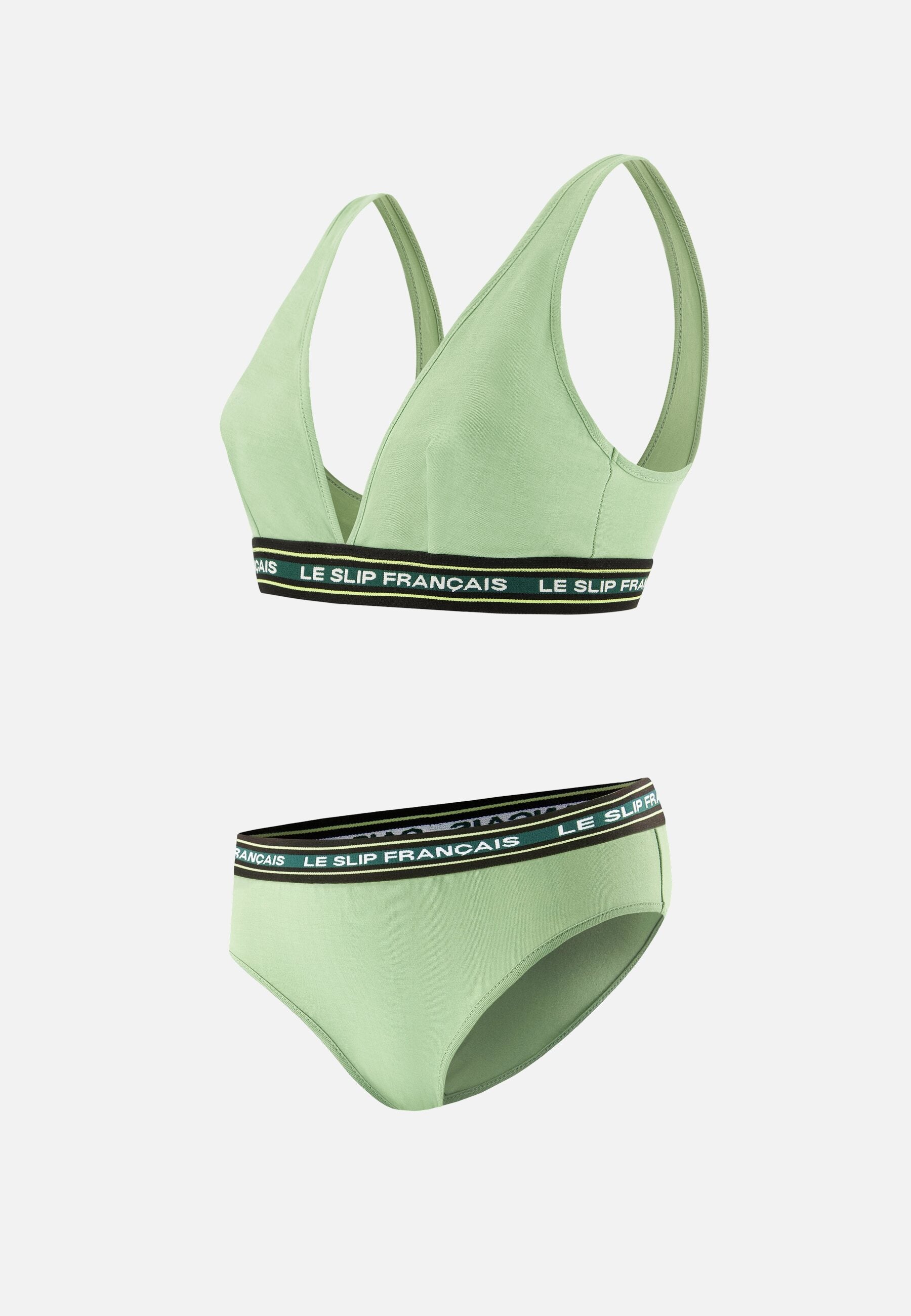 Ensemble culotte soutien-gorge triangle en coton - Séduisante Vert Sauge et Rieuse Vert Sauge
