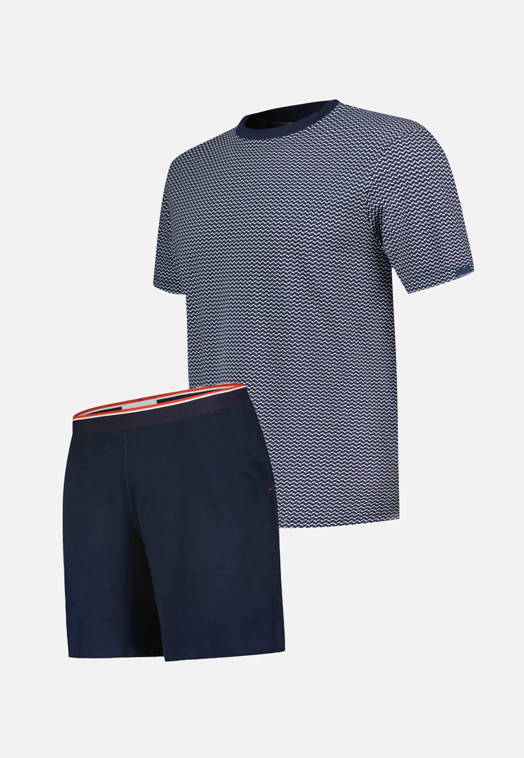 Ensemble pyjama haut chevron et short bleu marine en coton - Pyjama Haut Manches Courtes Et Bas De Pyjama Court Jeason Chevron Marine
