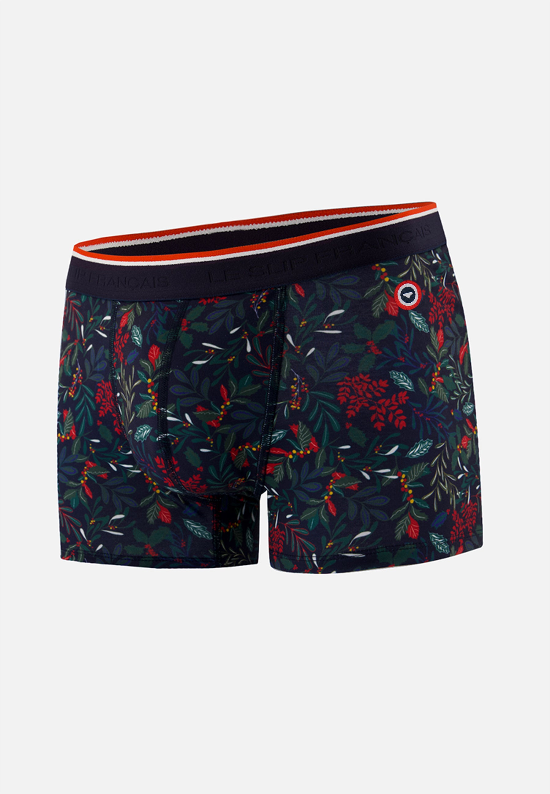 Boxer bleu marine imprimé houx - Marius Houx Marbre Vert