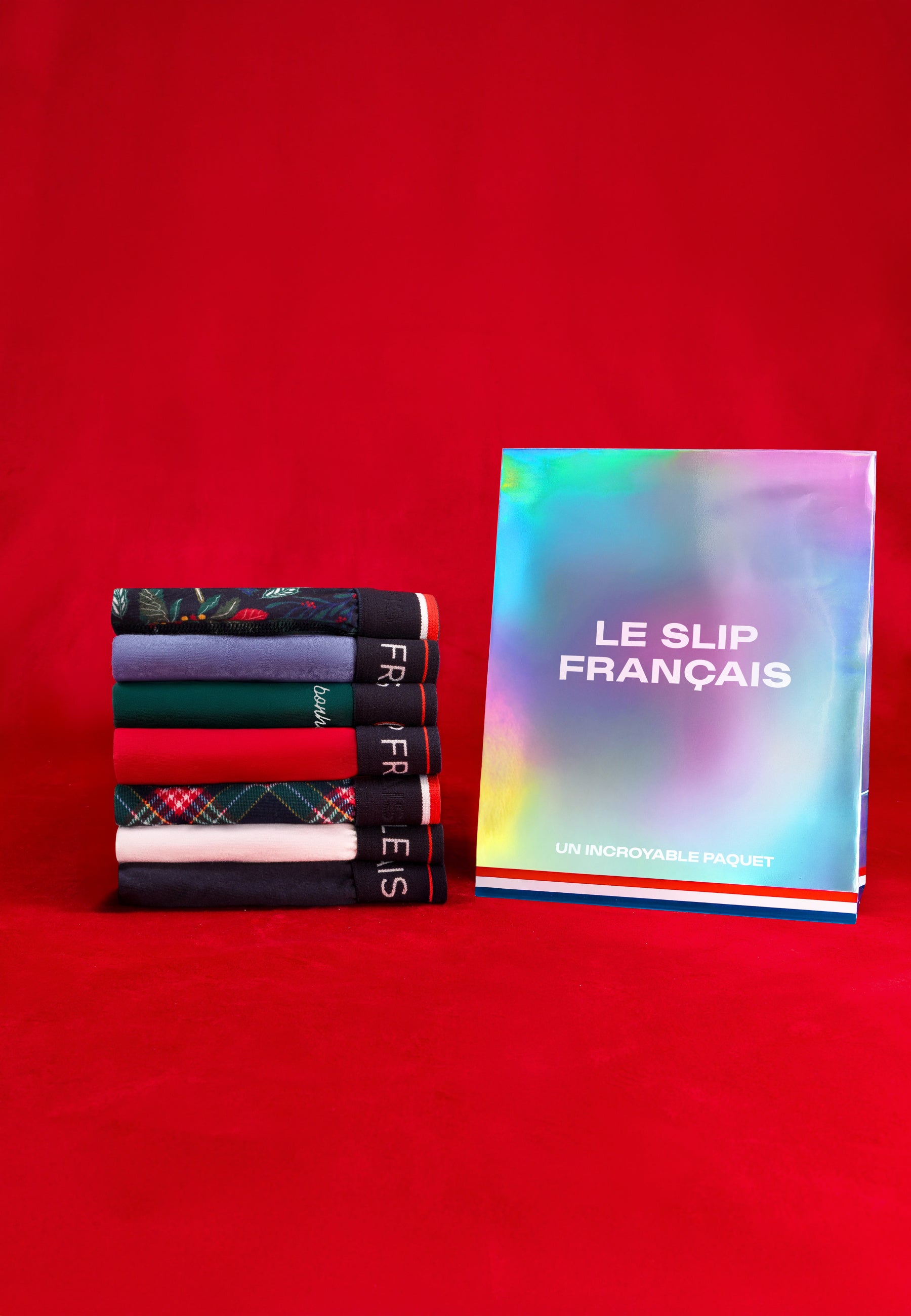 Lot de 7 boxers en coton - Boxers Marine Bleu Jean Houx Blanc Vert Sapin Brodé Porte Bonheur Tartan Cerise