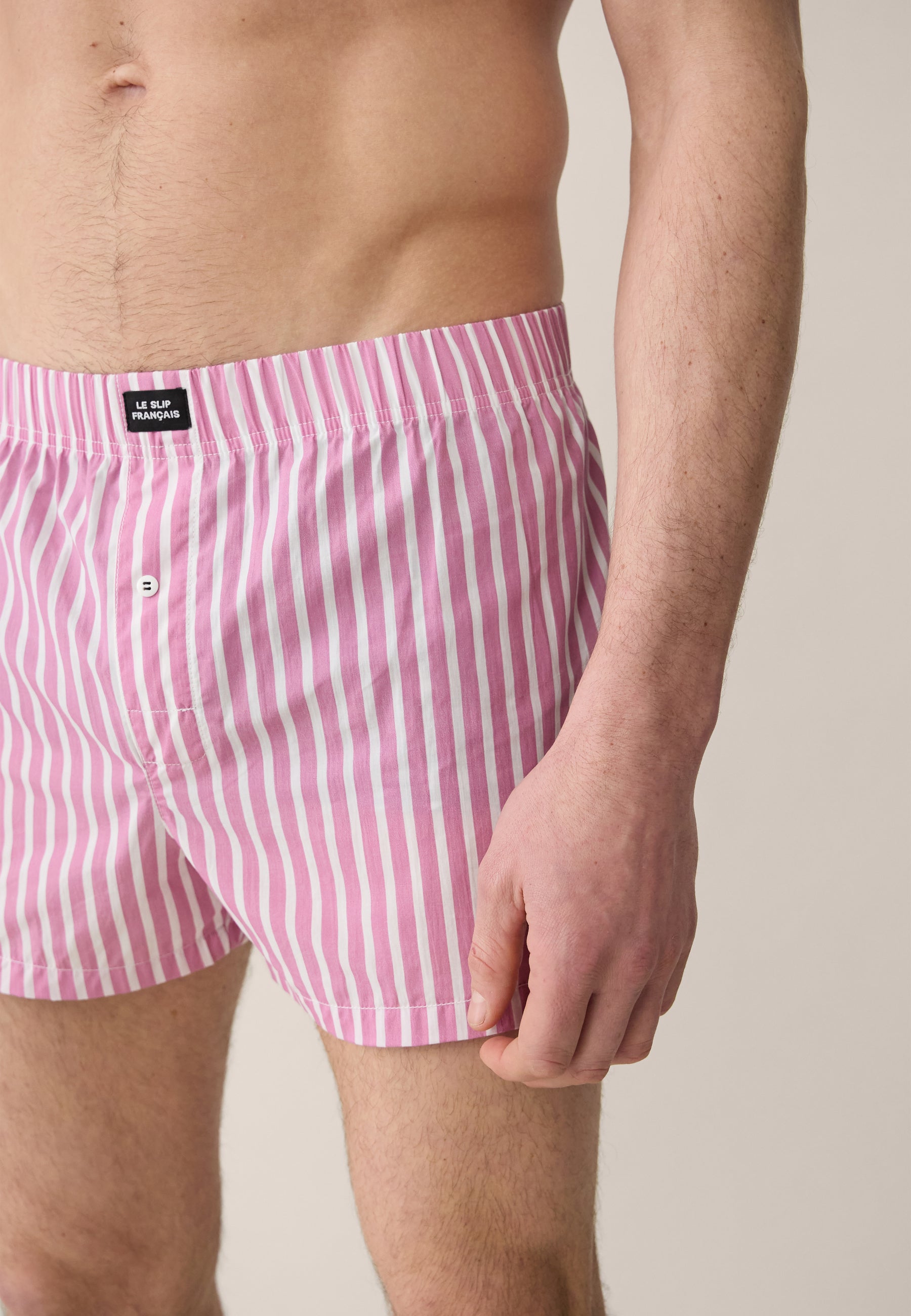 Pink striped cotton boxer shorts - Jacques Rayures Rose