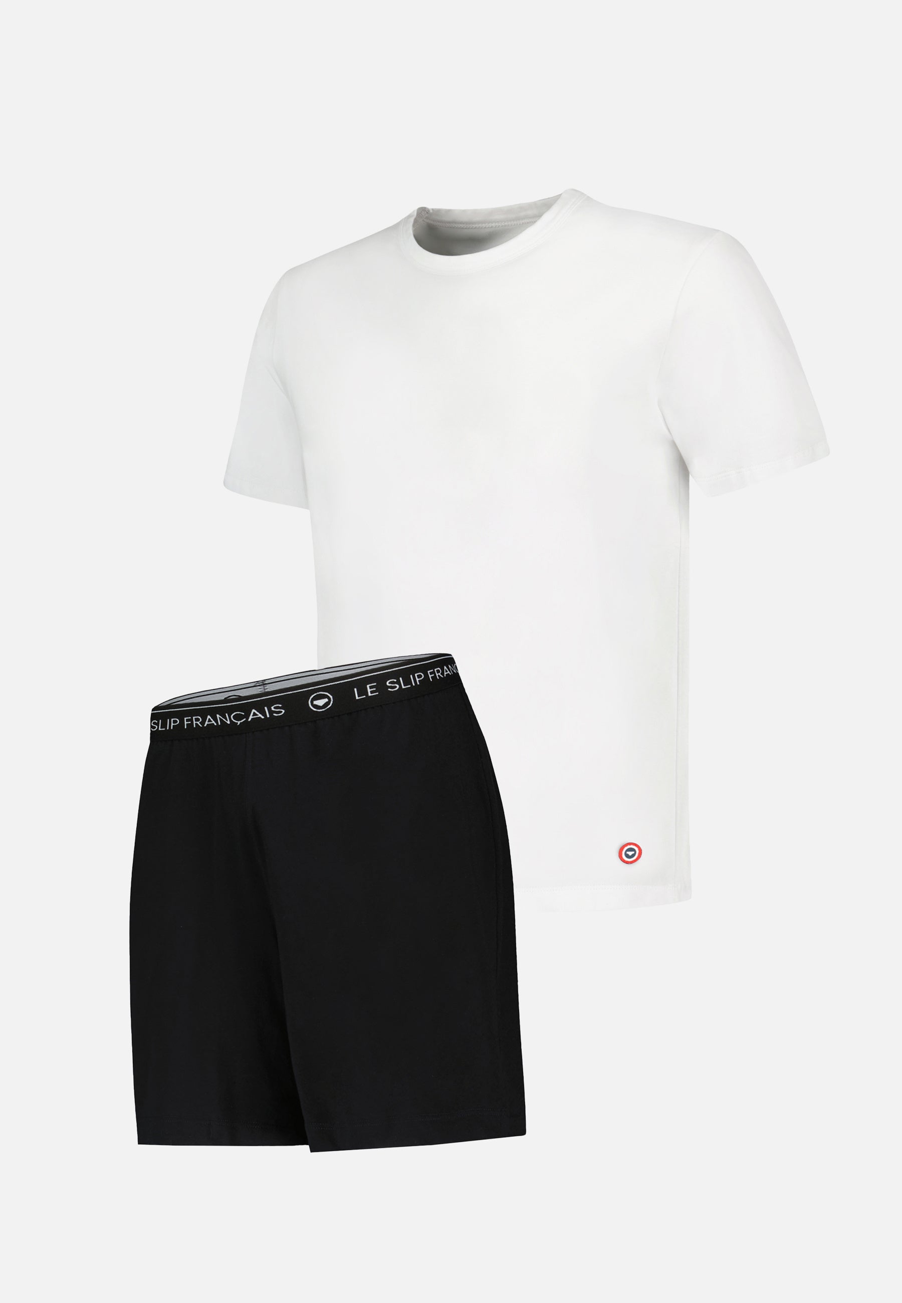 Ensemble pyjama haut blanc et short noir en coton - Pyjama haut manches courtes formidable Blanc et bas de pyjama court invincible Noir