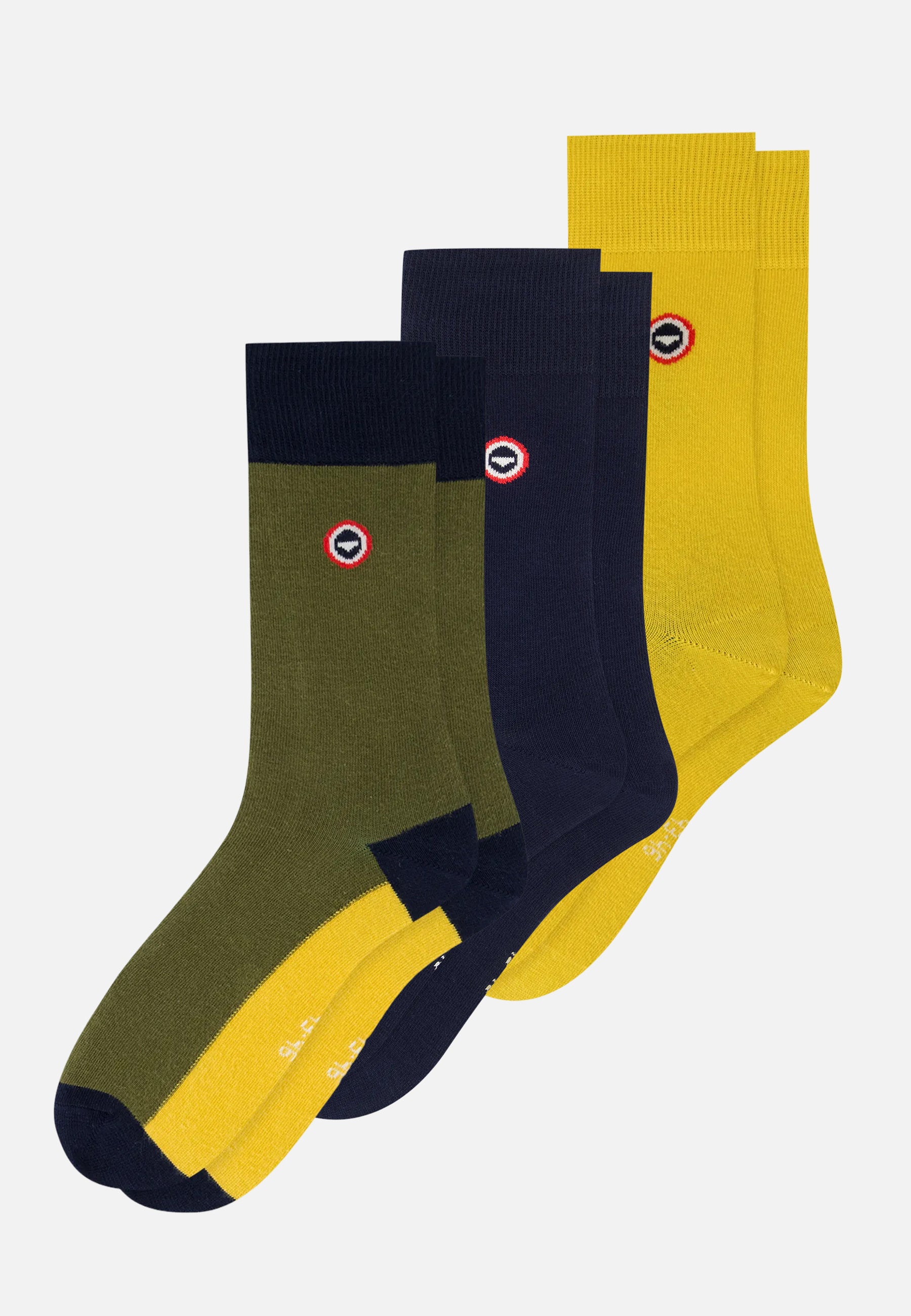 Set of 3 mid-calf socks - Navy Blue, Khaki, Veronese, Lemon Yellow