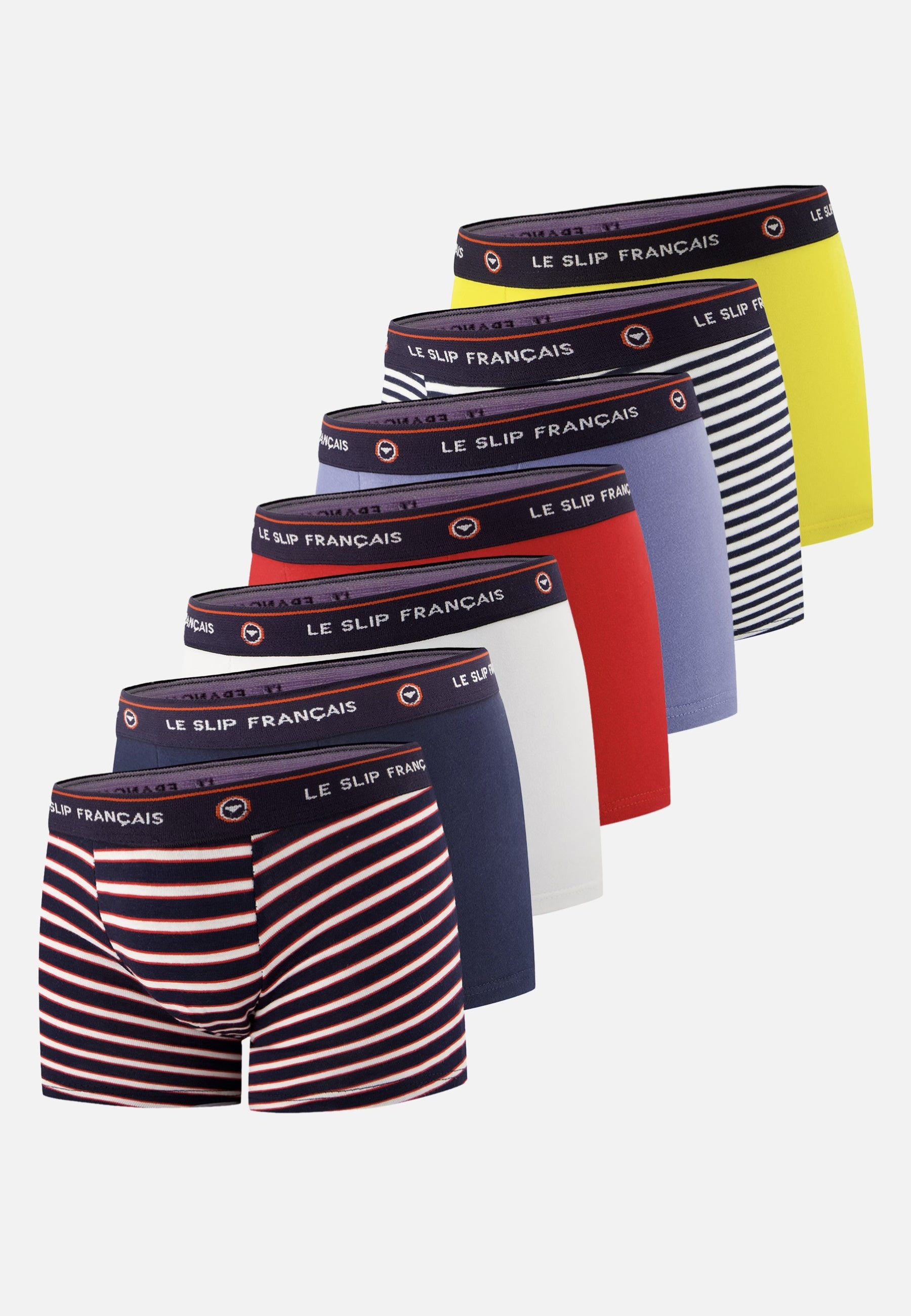 Lot de 7 boxers enfant en coton - Boxers Rayure Tricolore Rouge Blanc Marine Bleu Jean Marinière Tournesol