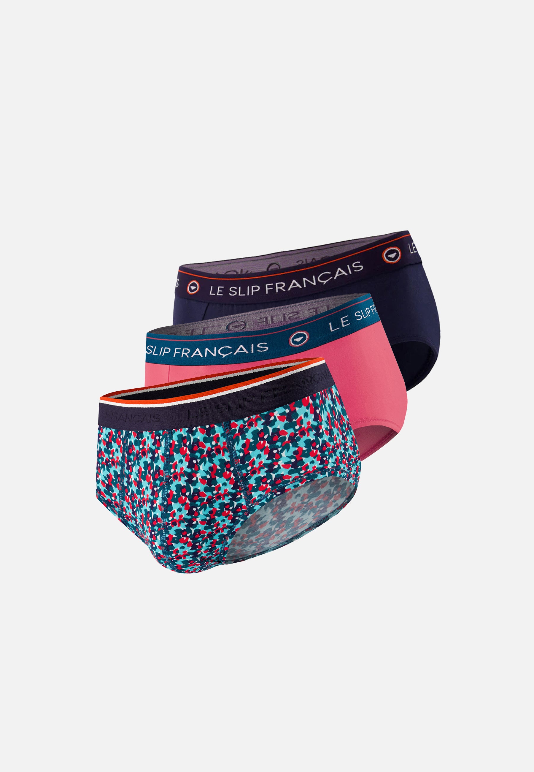 Lot de 3 slips en coton - Slips Marine Jasmin Bleu Canard Rose Cerise