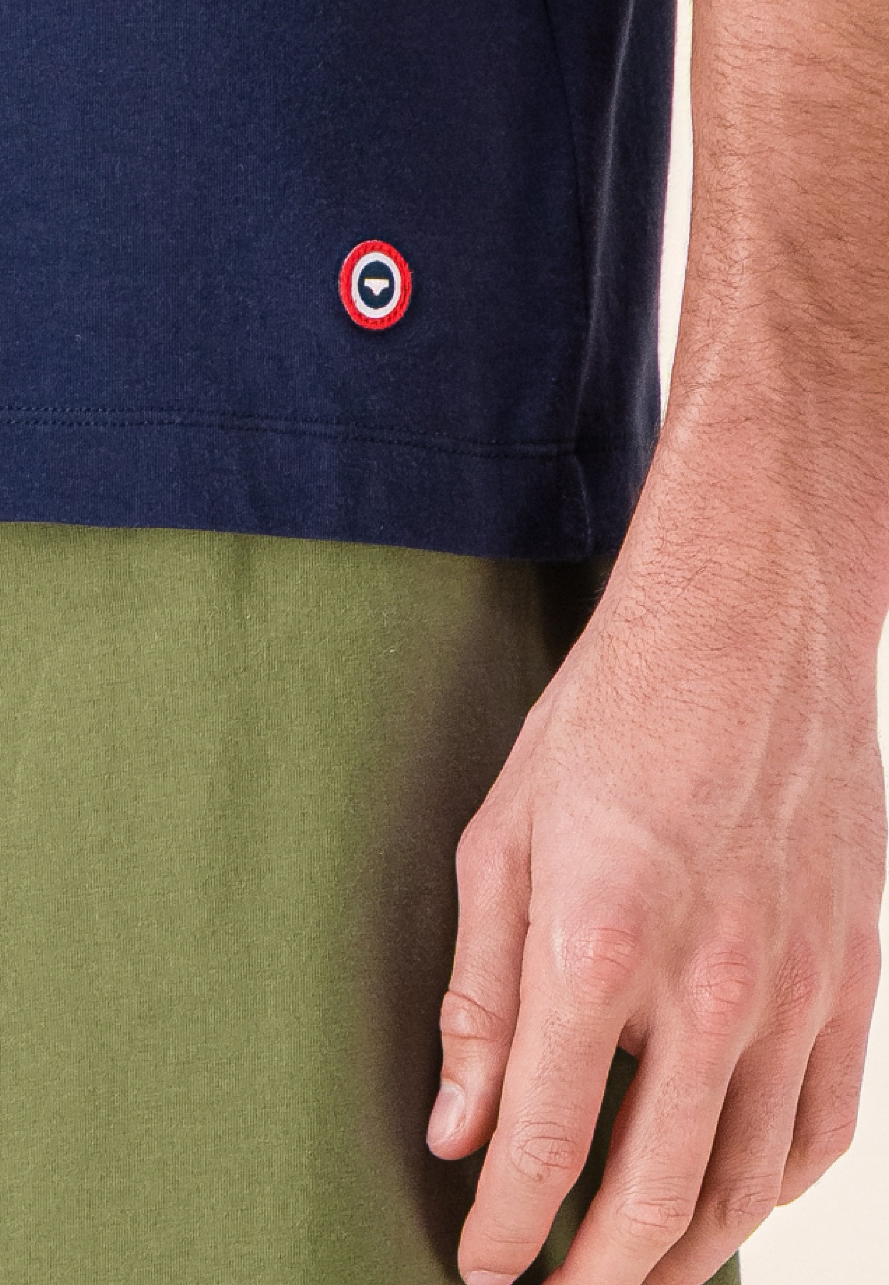 Cotton pyjama set (top and shorts) - Great navy short-sleeved pyjama top and invincible khaki short pyjama bottoms