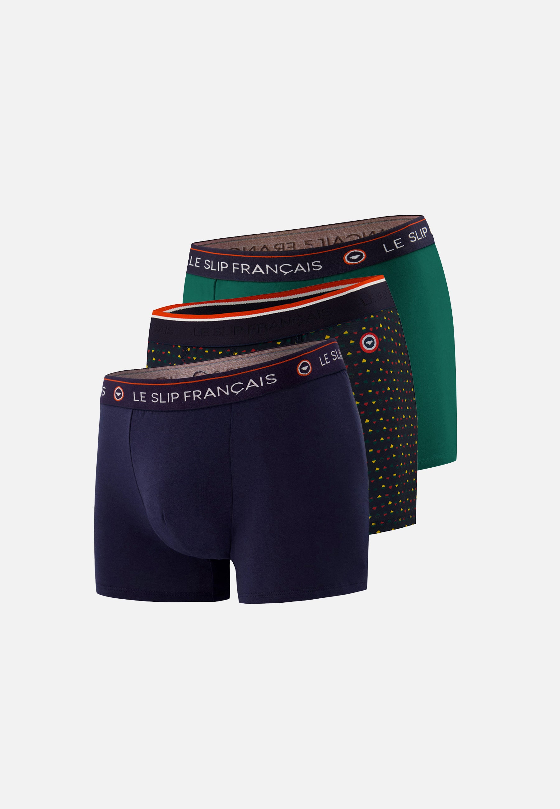 Pack of 3 cotton boxer shorts - Small Square Boxers, Fir Green, Navy Blue, Fir Green