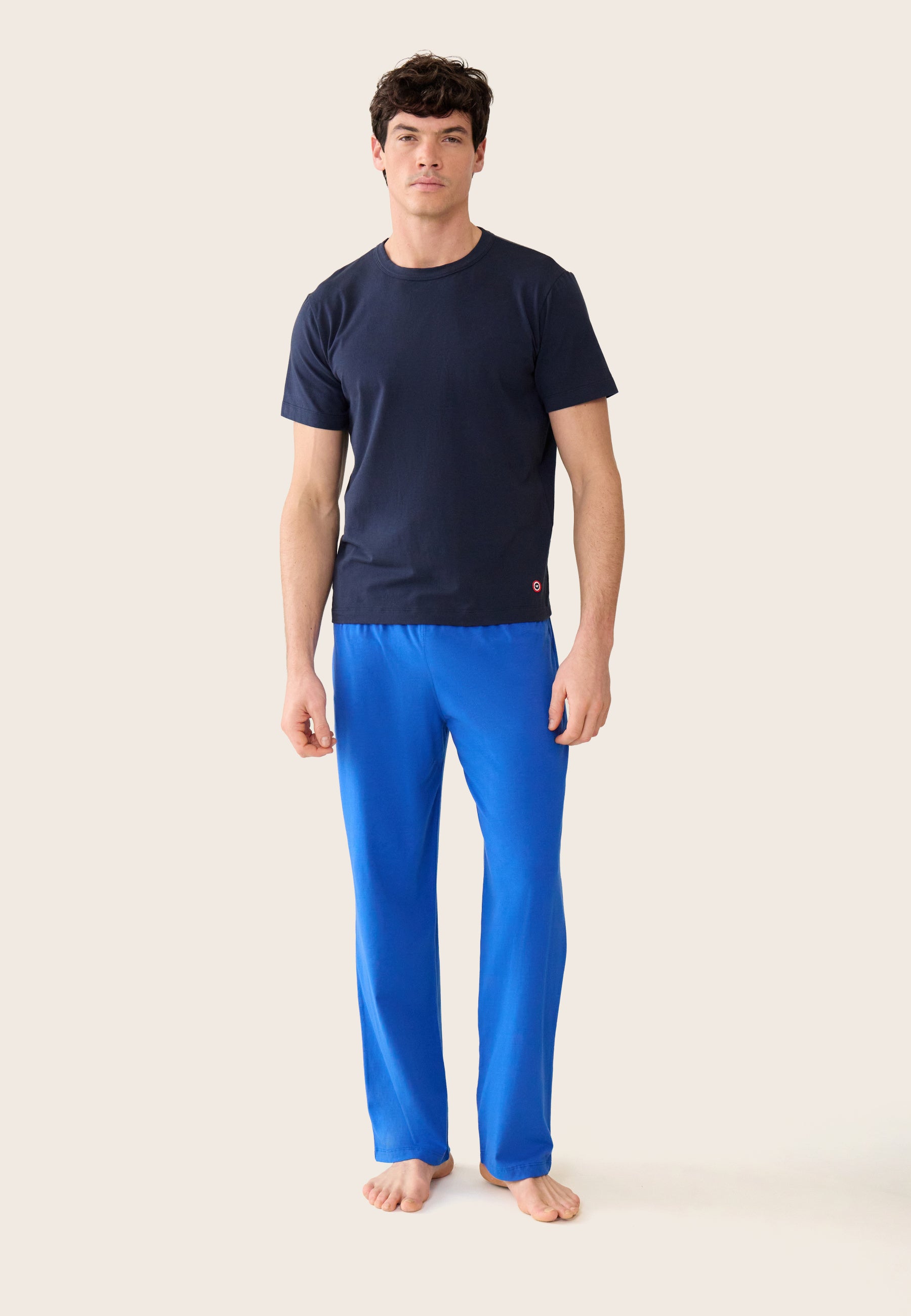 Ensemble pyjama haut marine et pantalon bleu en coton - Pyjama haut manches longues formidable marine et bas de pyjama long indomptable bleu nautique