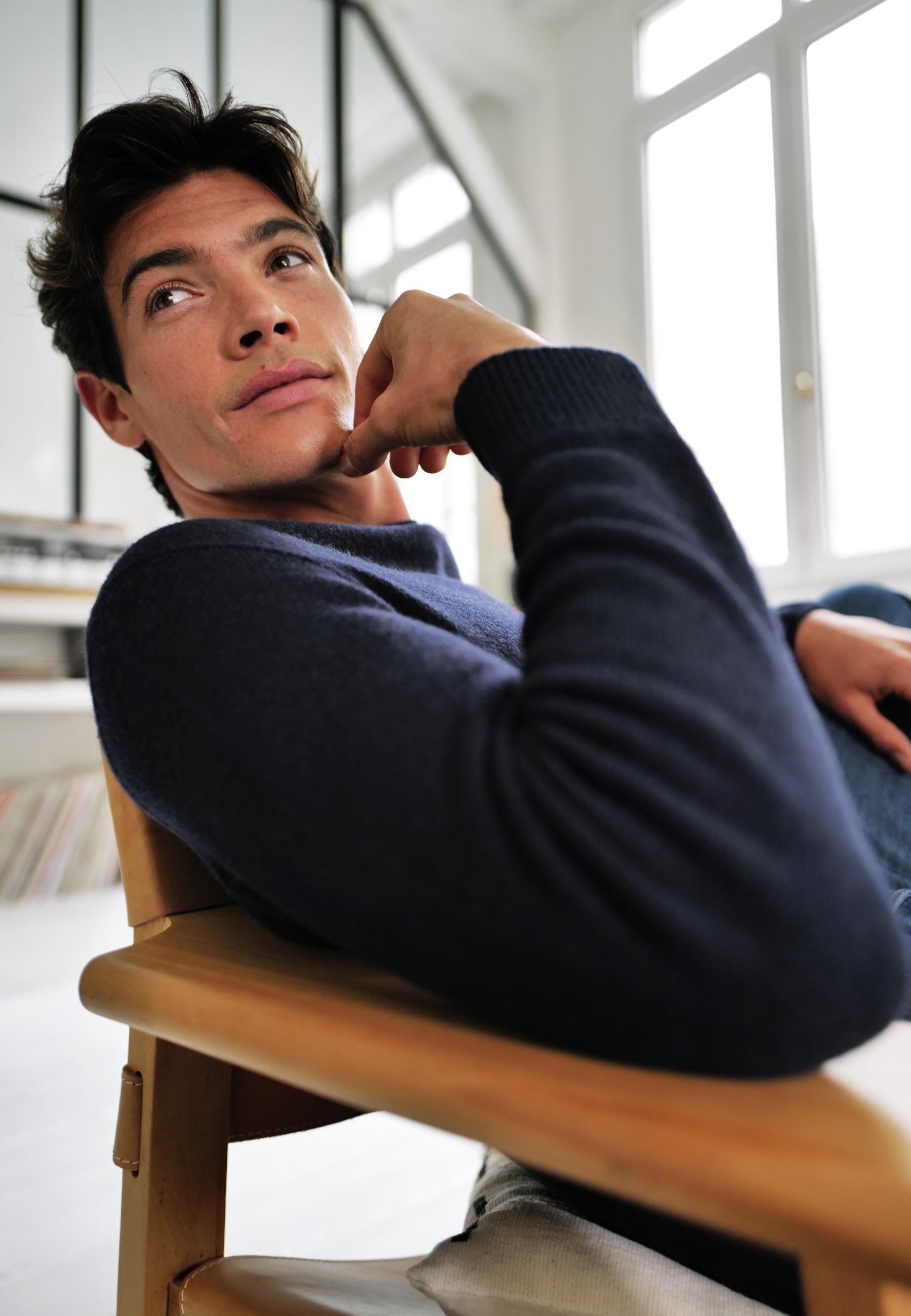 Men's navy blue knitted sweater - Jean Pull Marine