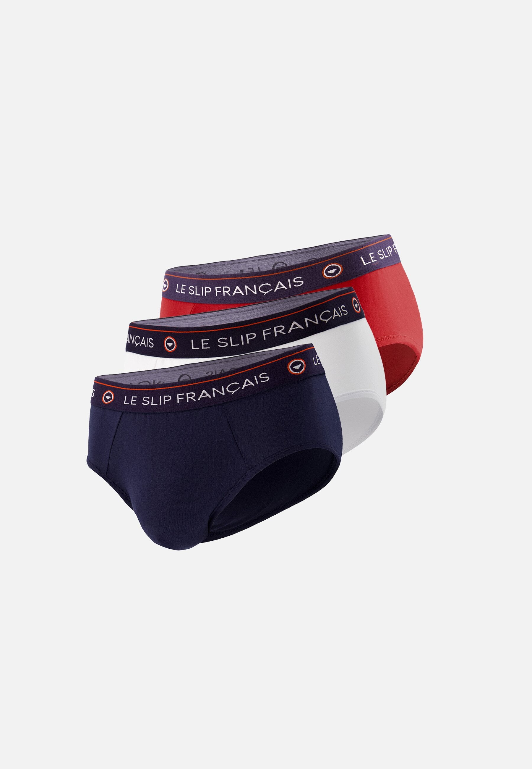 Lot de 3 slips en coton - Slips Bleu Marine Blanc Rouge