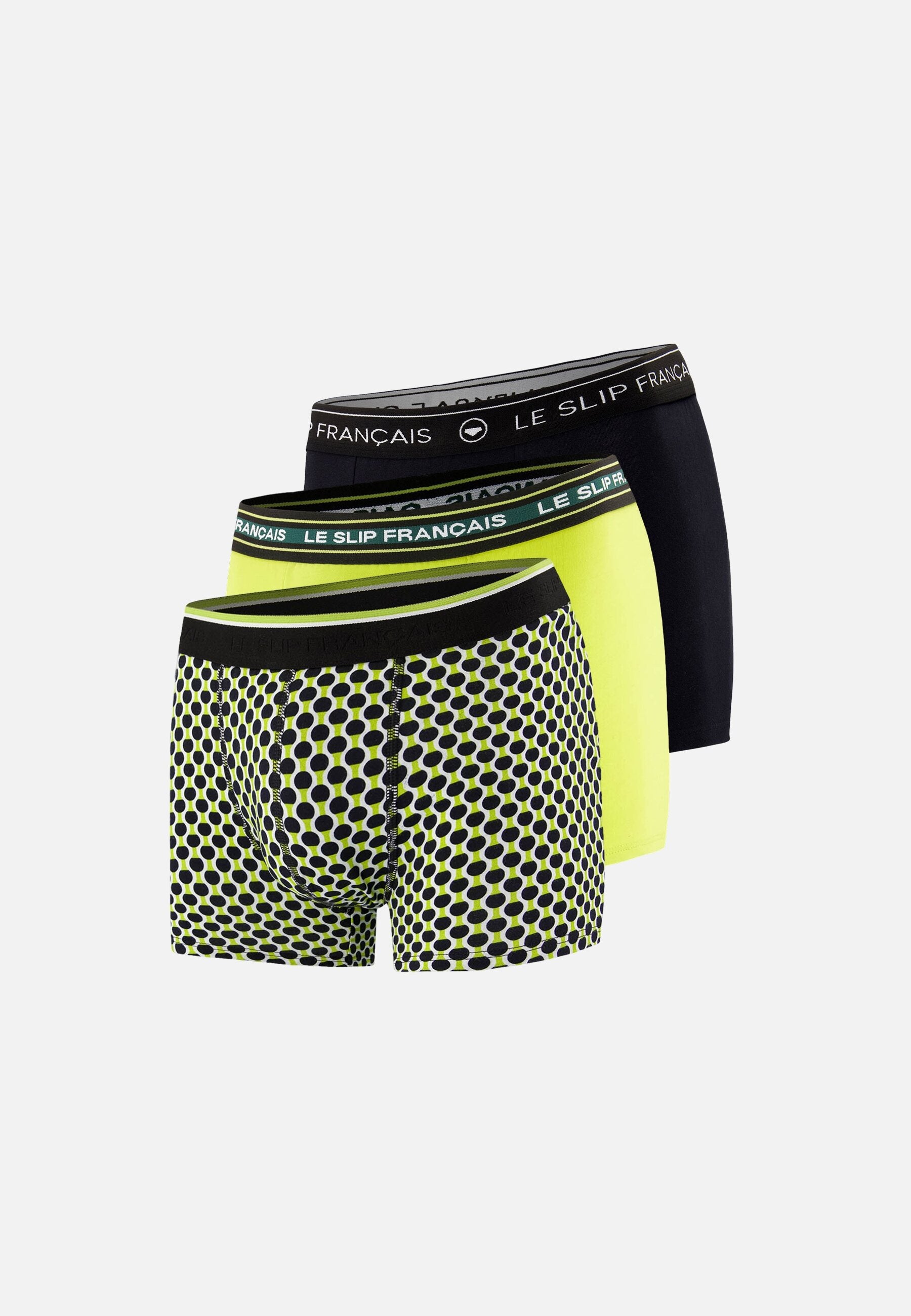 Lot de 3 boxers en coton - Boxers Raquettes Jaune Anis Noir Jaune Anis
