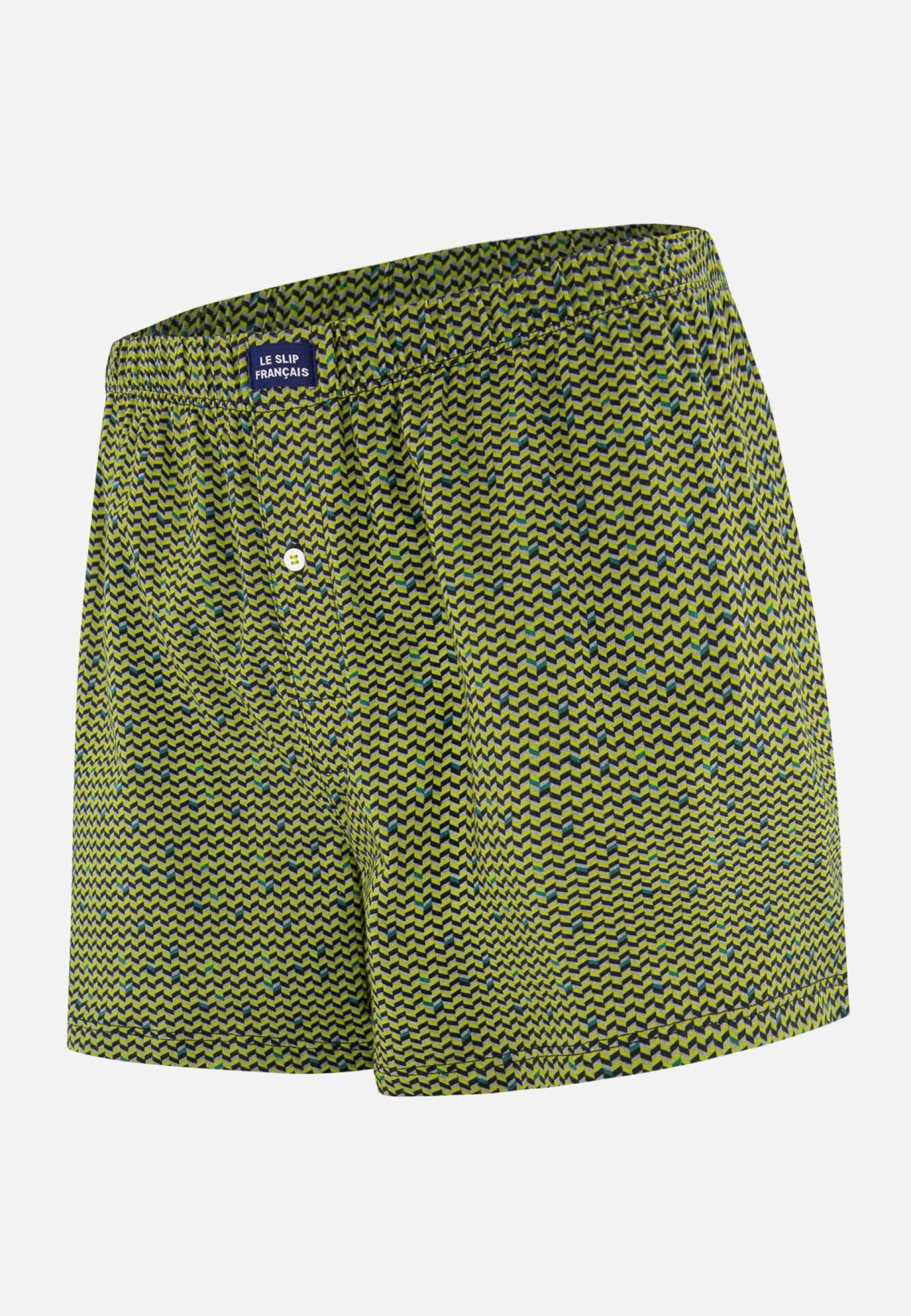 Caleçon à motif chevron jaune anis en jersey de coton - Fredo Chevron Jaune Anis