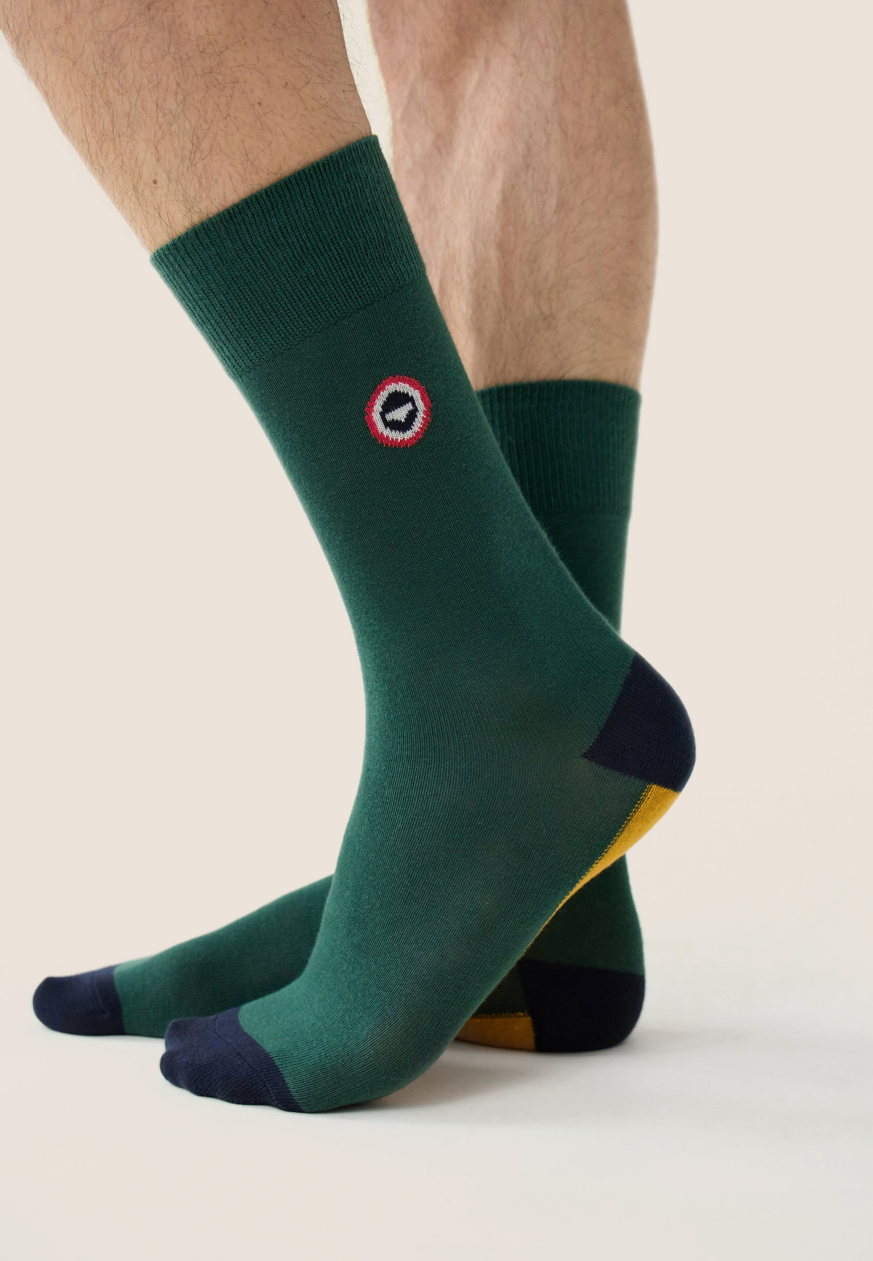 Fir green and yellow fancy mid-calf socks - Lucas Bloc Fir Green Yellow