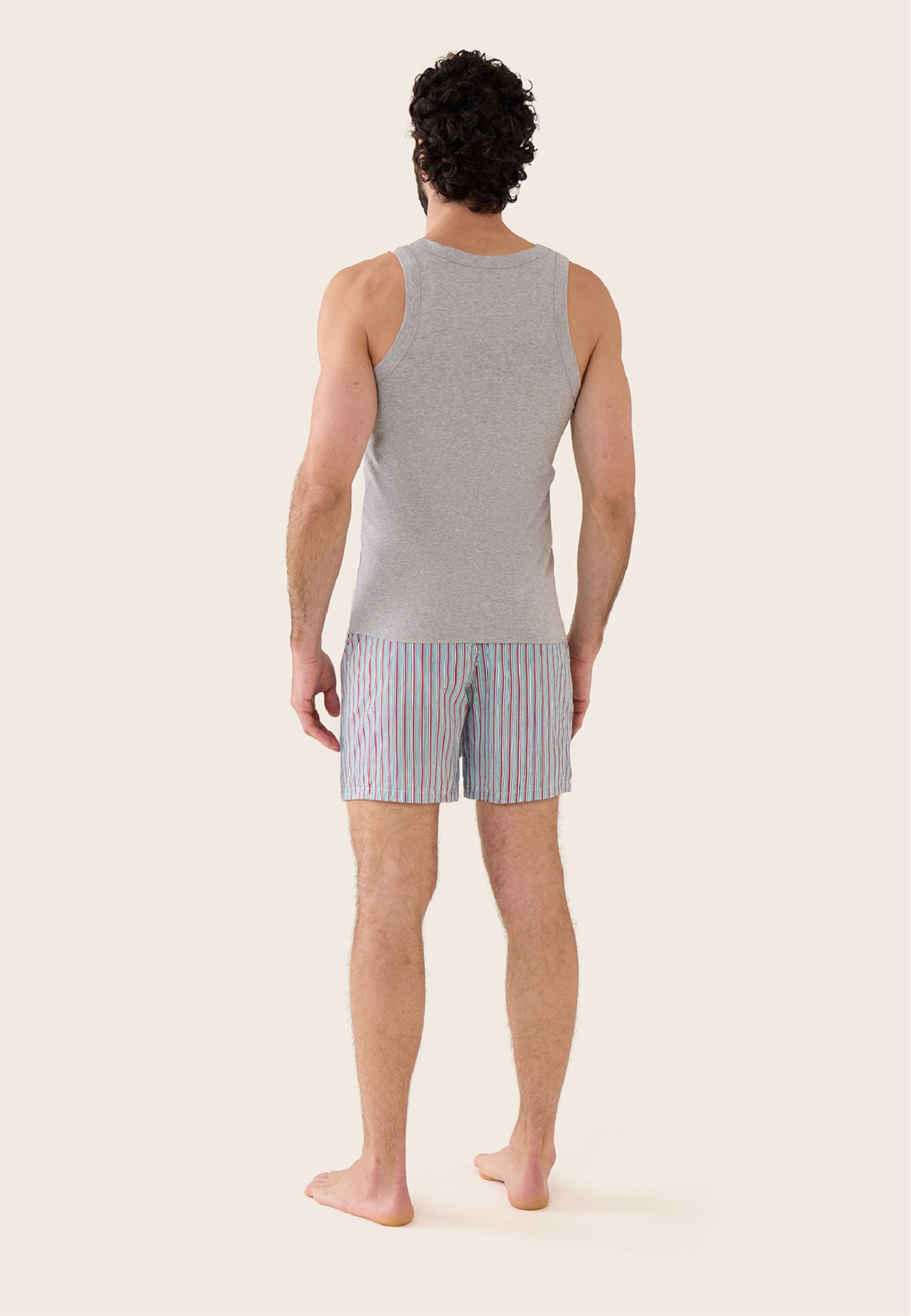 Ensemble pyjama débardeur et short en coton - Pyjama haut sans manches Fulminant gris et bas de pyjama court Jacquot Rayures Matelas Rose Cerise