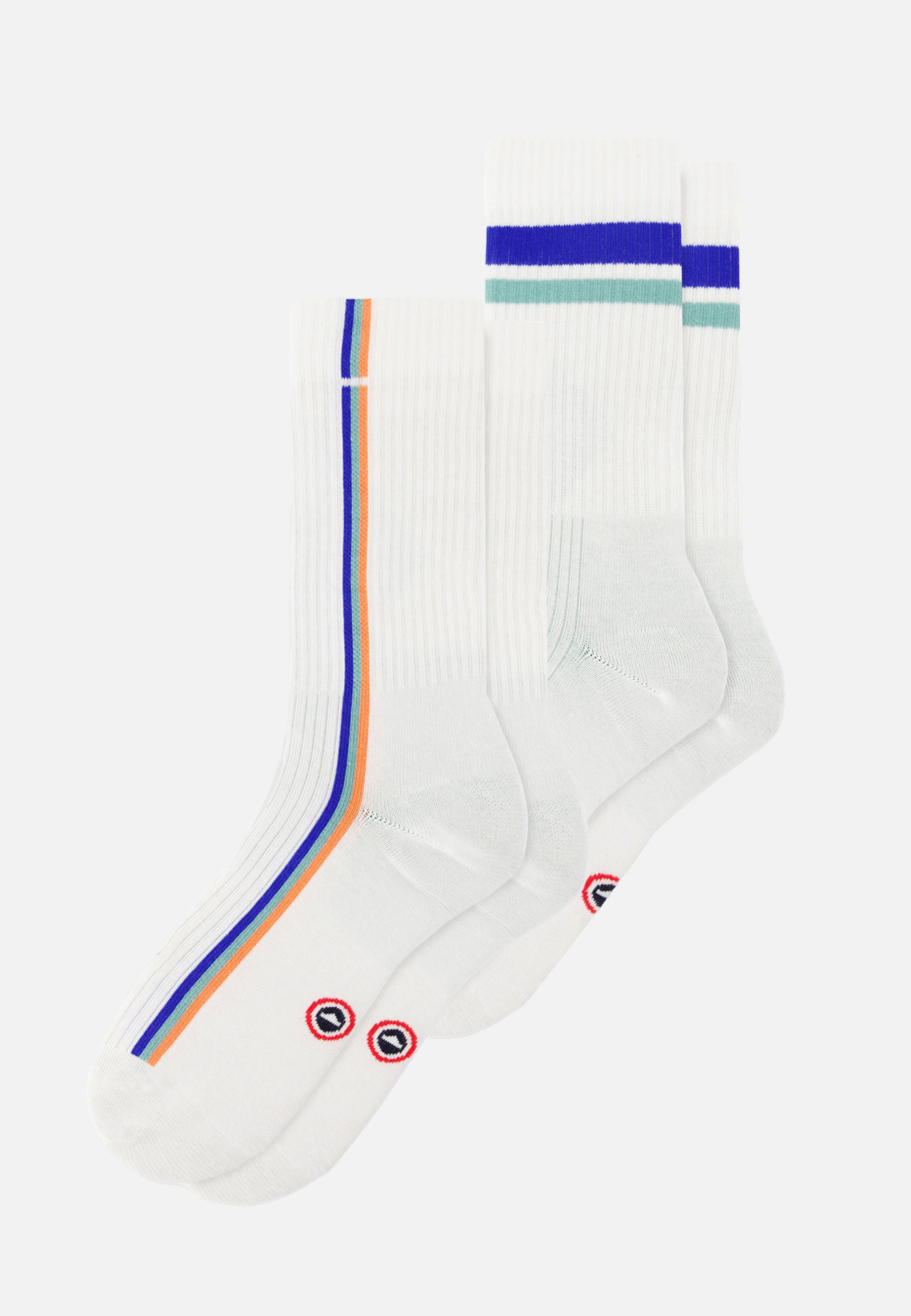 Lot de 2 chaussettes de sport mi-hautes rayées - Chaussettes Fantaisies Bleu Nautique Vert Azur