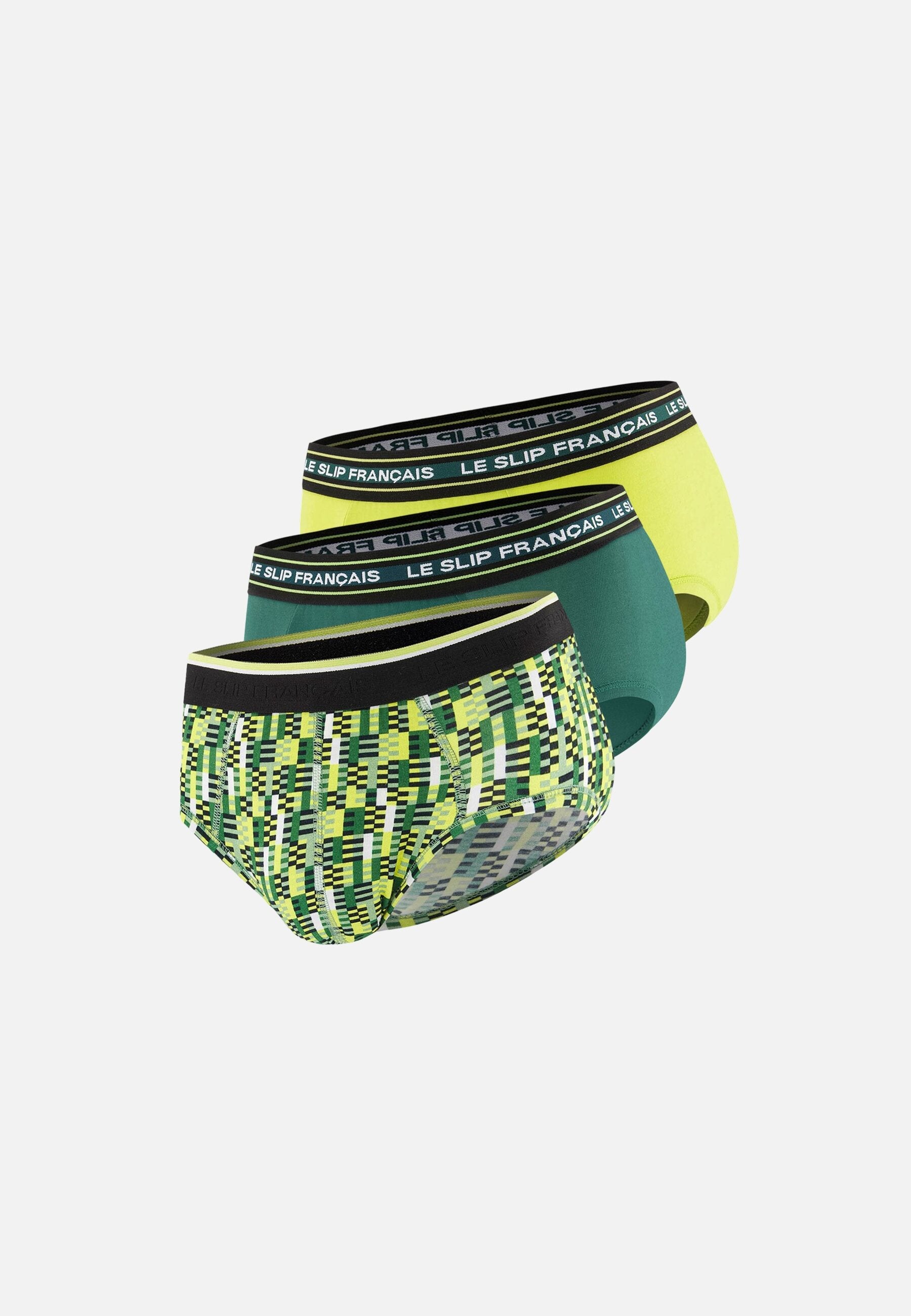 Lot de 3 slips en coton - Slips Entrelacés Vert Forêt Jaune Anis