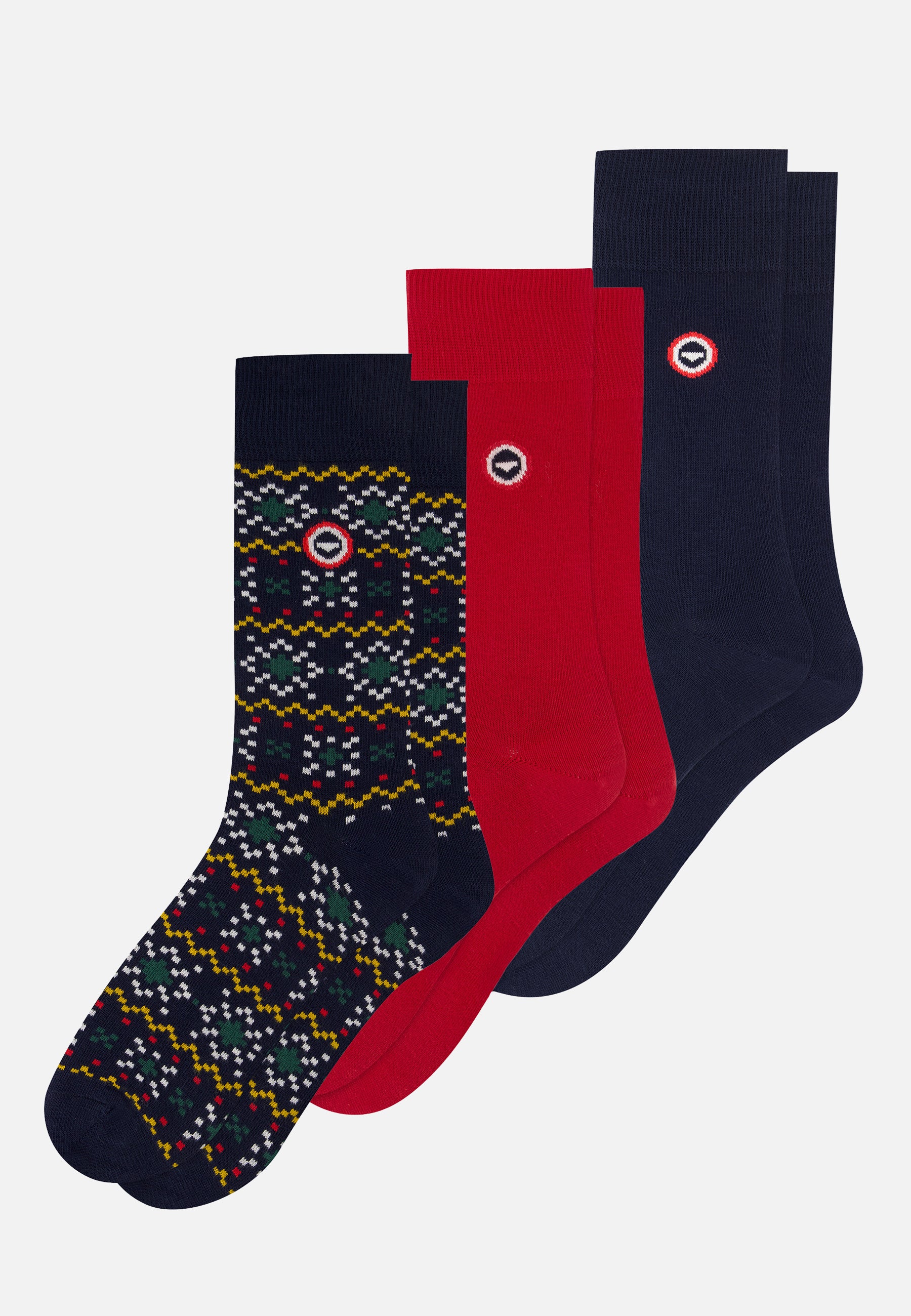 Lot de 3 chaussettes mi-hautes en coton - Chaussettes Flocon Marine Rouge Cerise
