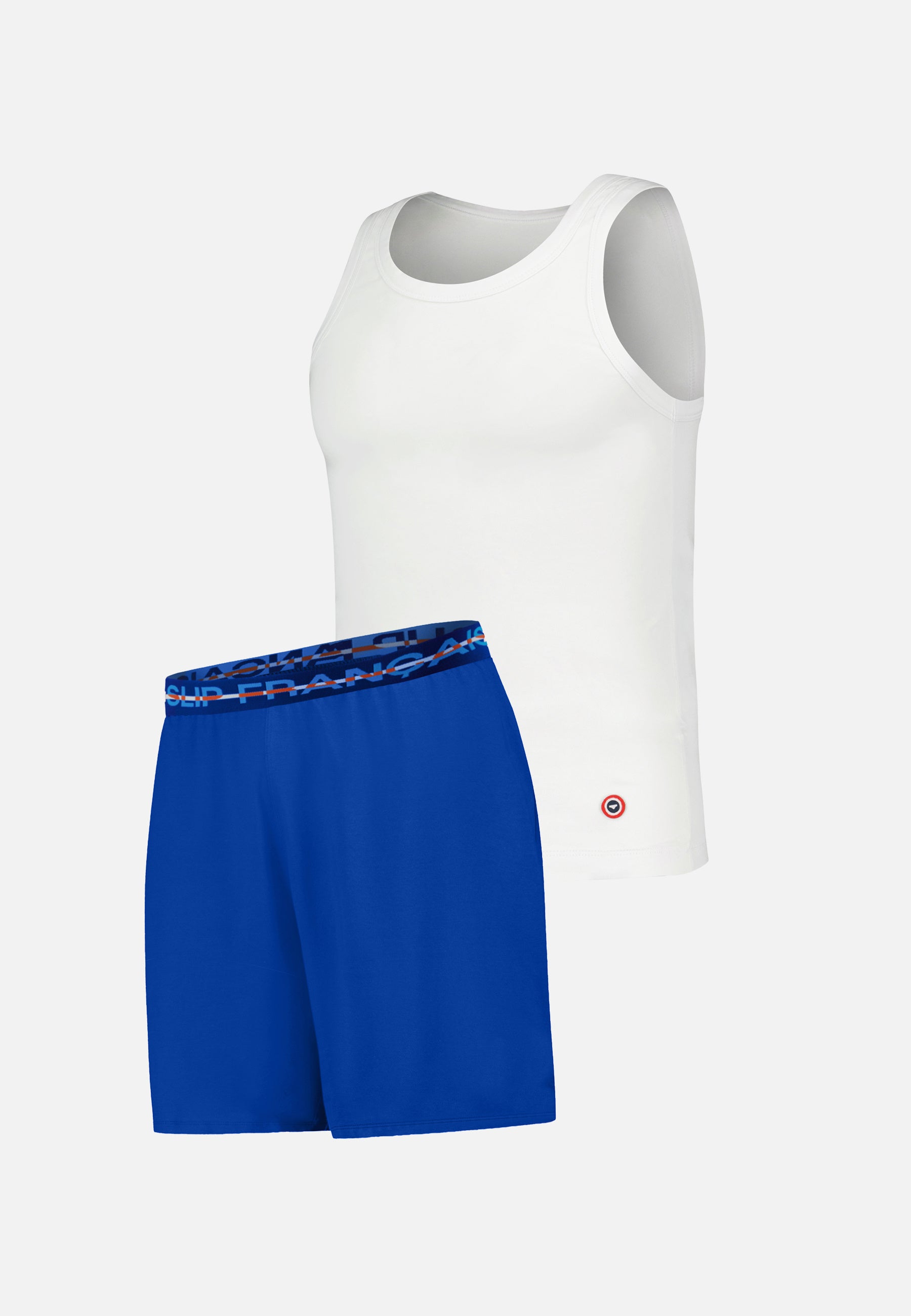 Ensemble pyjama débardeur et short en coton - Pyjama haut sans manches Fulminant blanc et bas de pyjama court Invincible bleu nautique