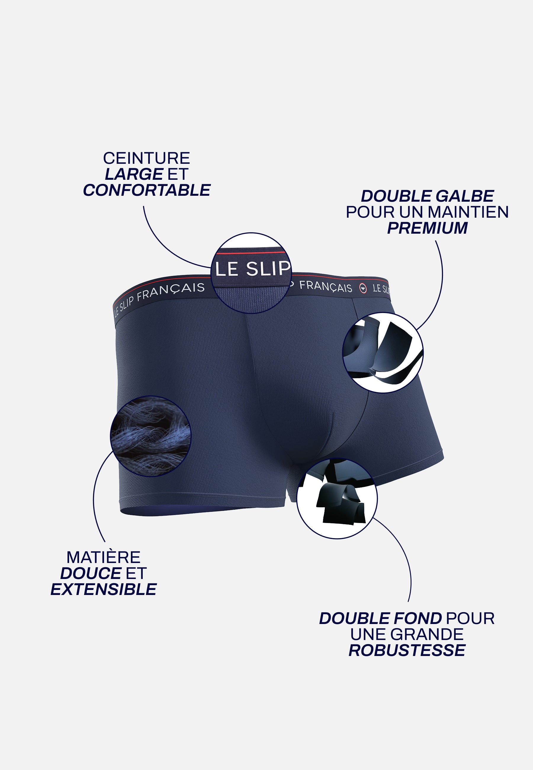 Lot de 4 boxers en coton - Boxers Bleu Marine Gris Chiné Rouge Noir