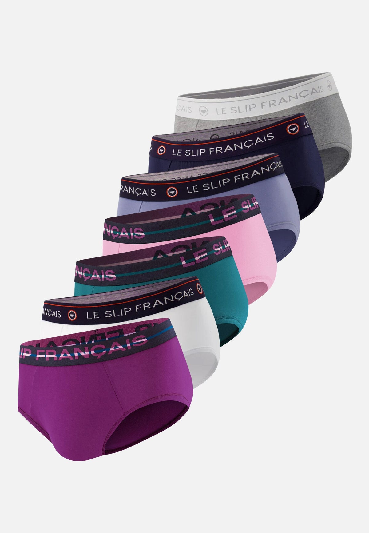 Lot de 7 slips en coton - Slips Marine Violet Rose Bleu Canard Blanc Bleu jean Gris Chiné