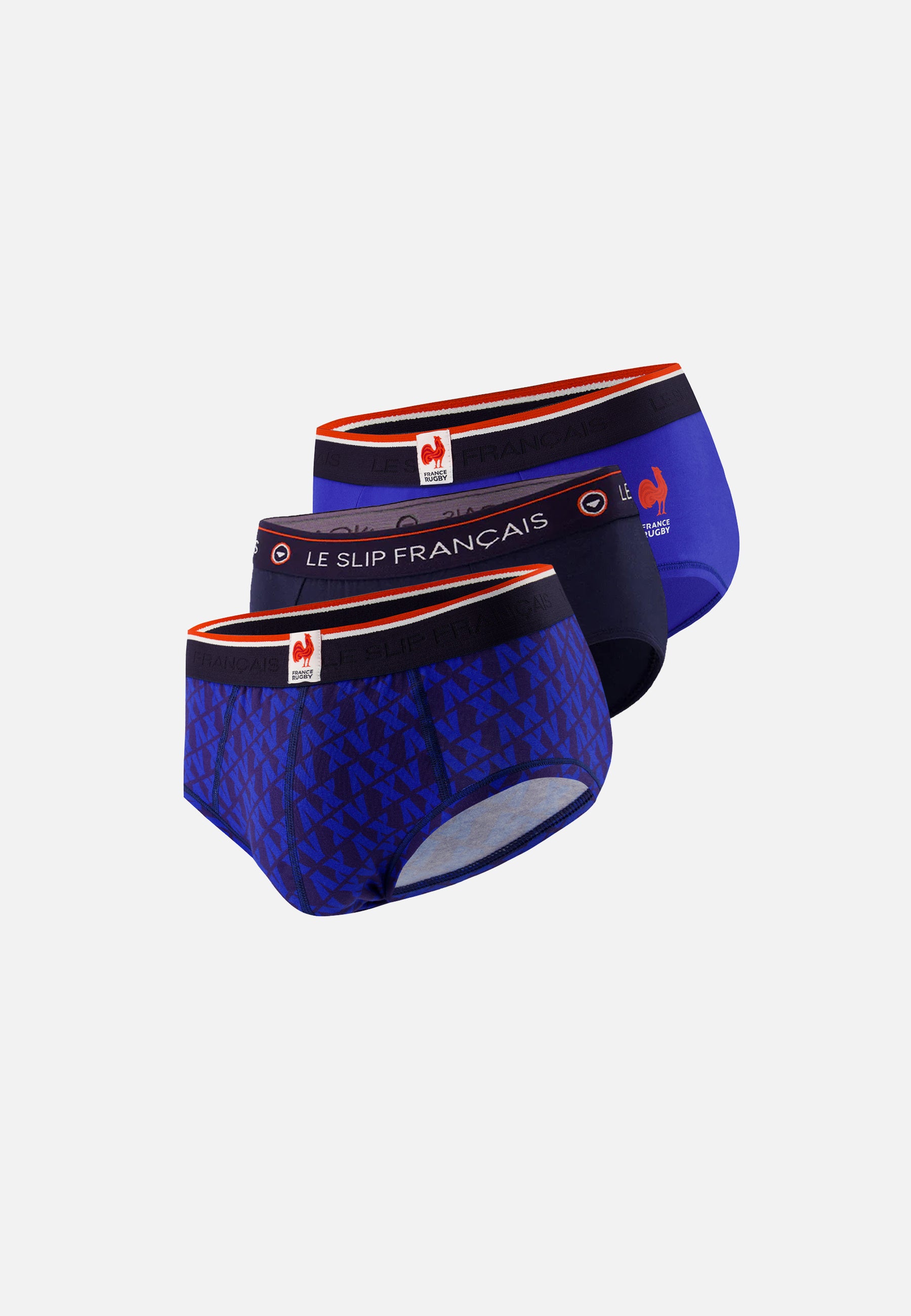 Lot de 3 slips en coton - Slips Xv De France Marine Indigo France Rugby