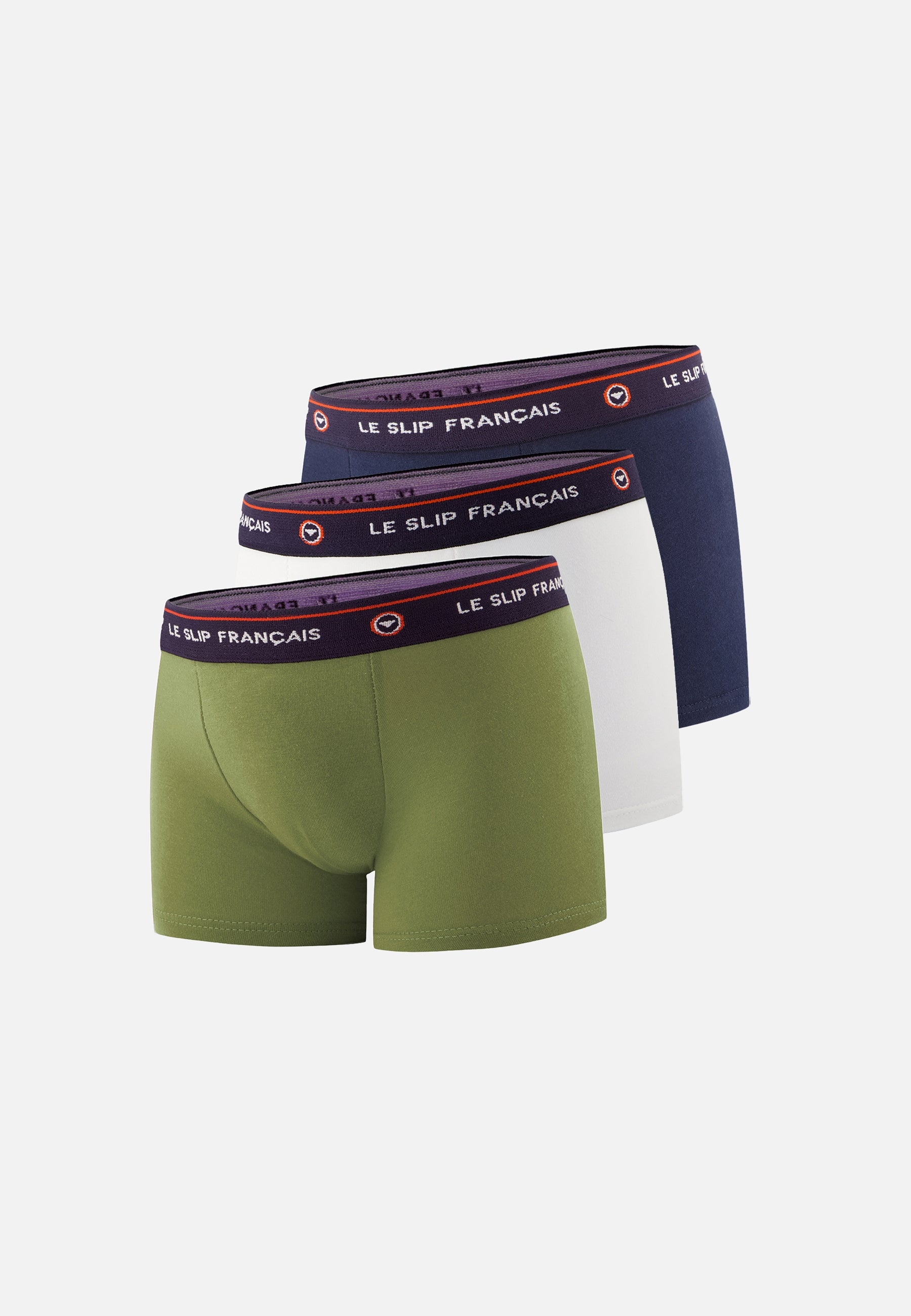 Pack of 3 children's cotton boxer shorts - Navy, Khaki, Veronese, White