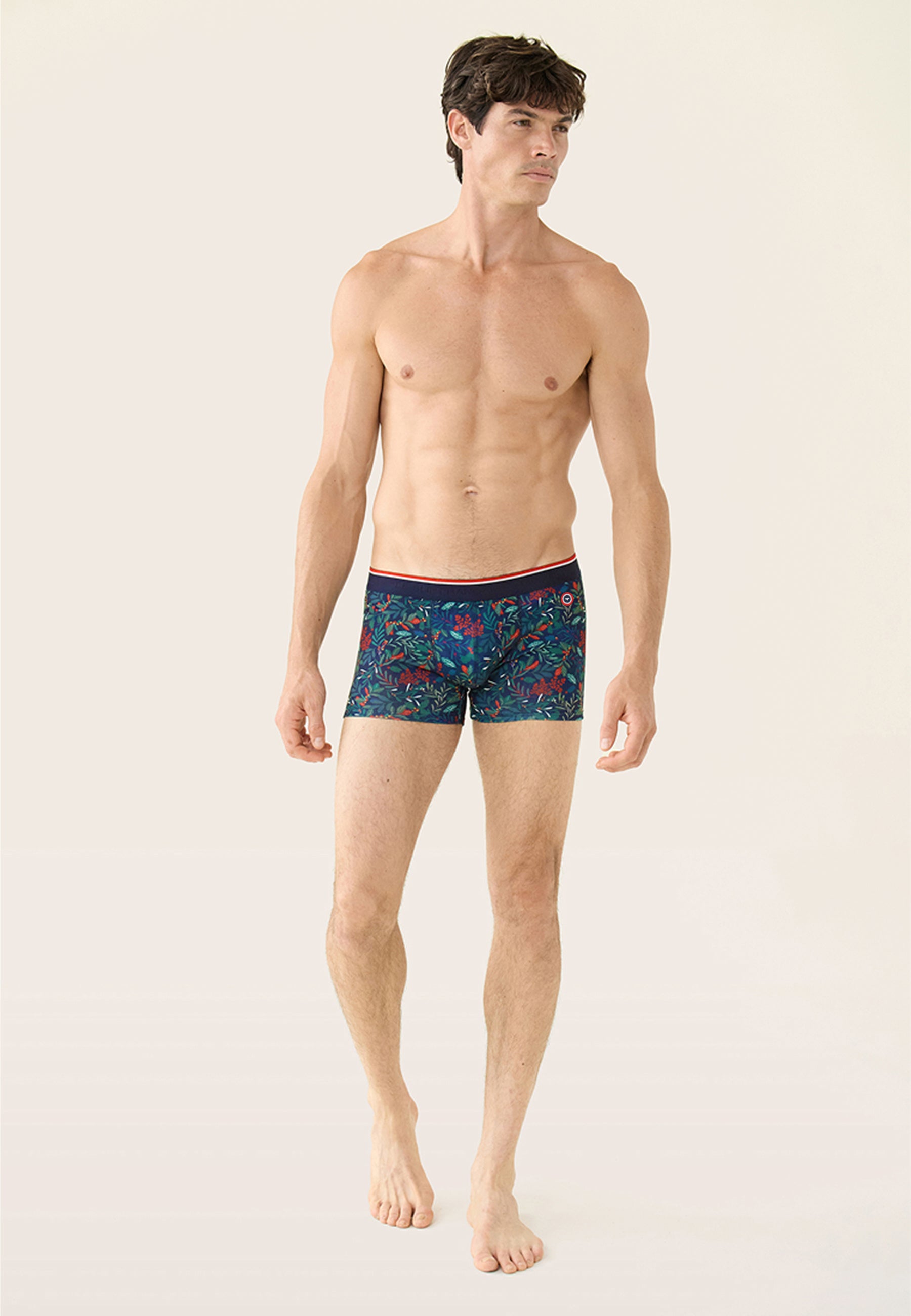 Boxer bleu marine imprimé houx - Marius Houx Marbre Vert