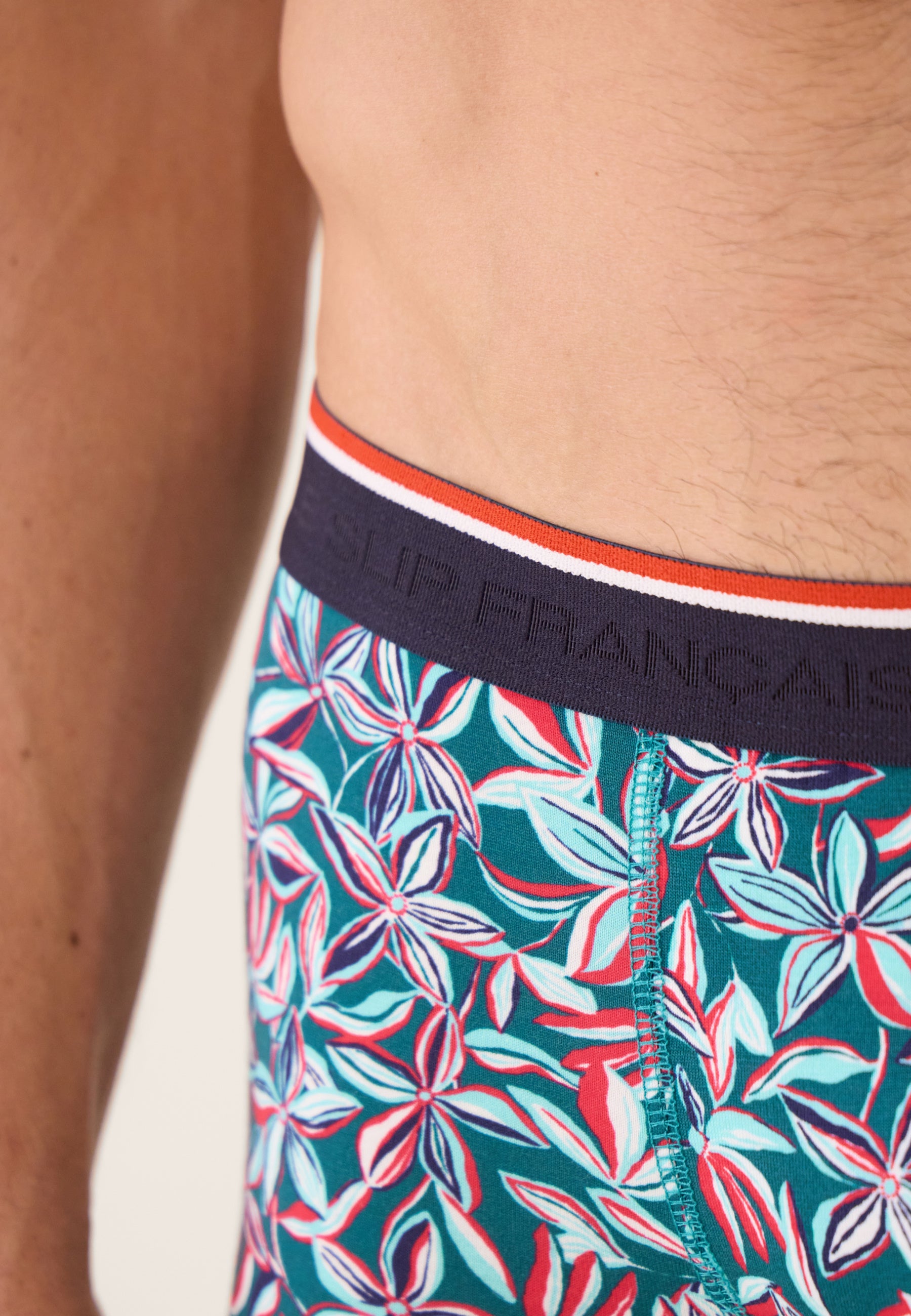 Boxer bleu à motif jasmin en coton - Marius Jasmin Bleu Canard